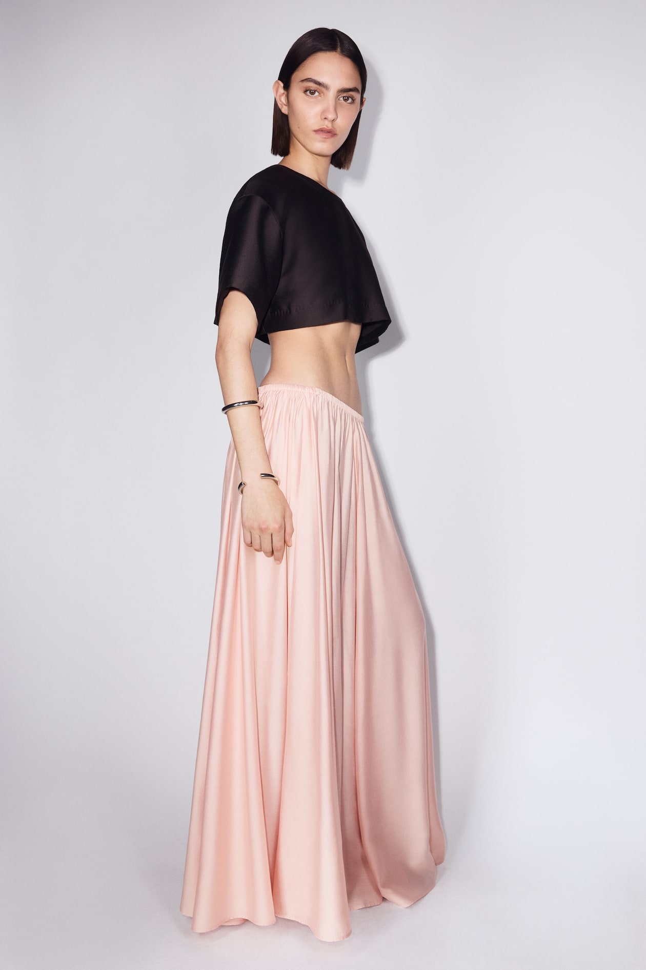 Women's Peach pink Viscose-Blend Maxi Skirt