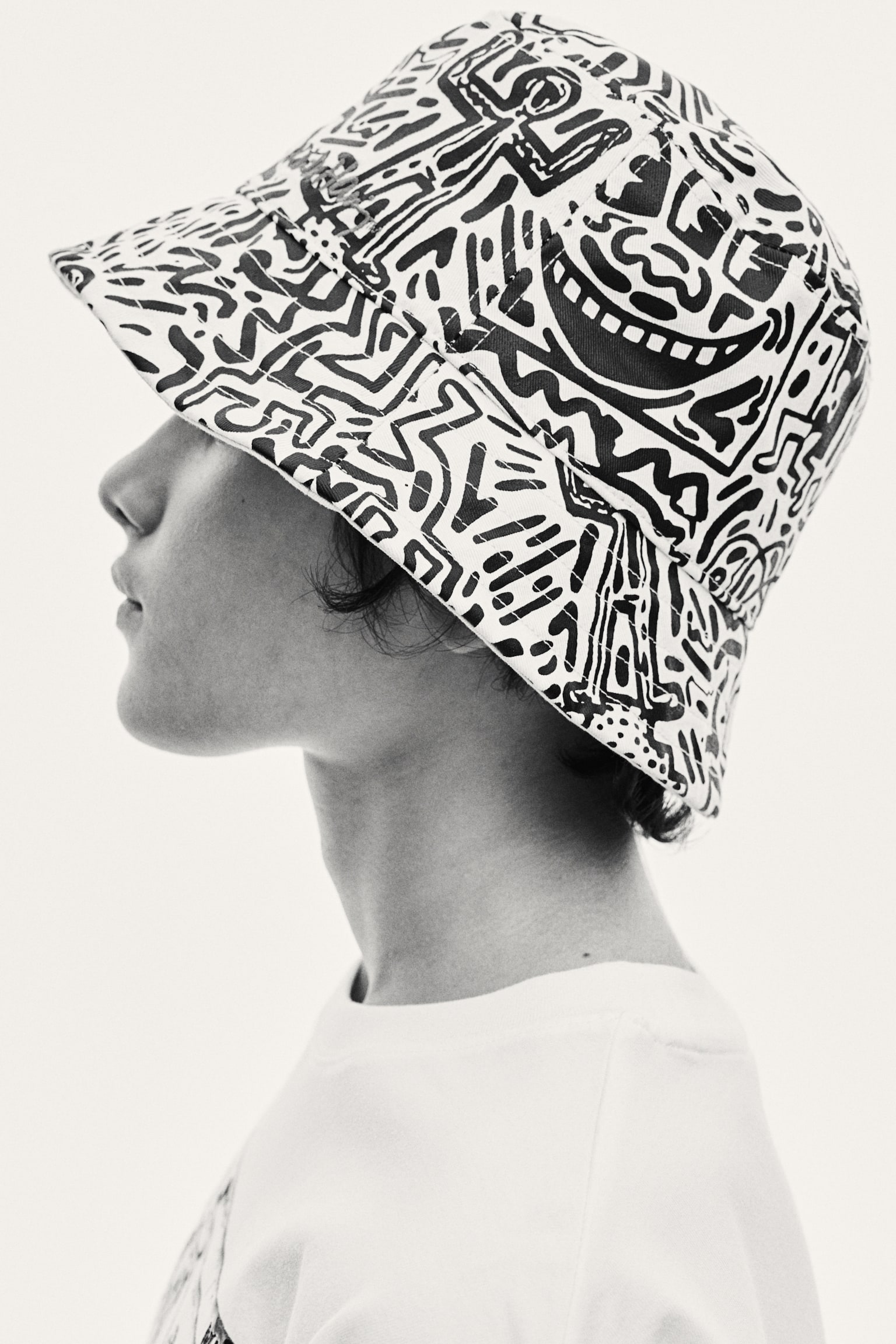 Printed twill bucket hat - Natural white/Patterned - 3