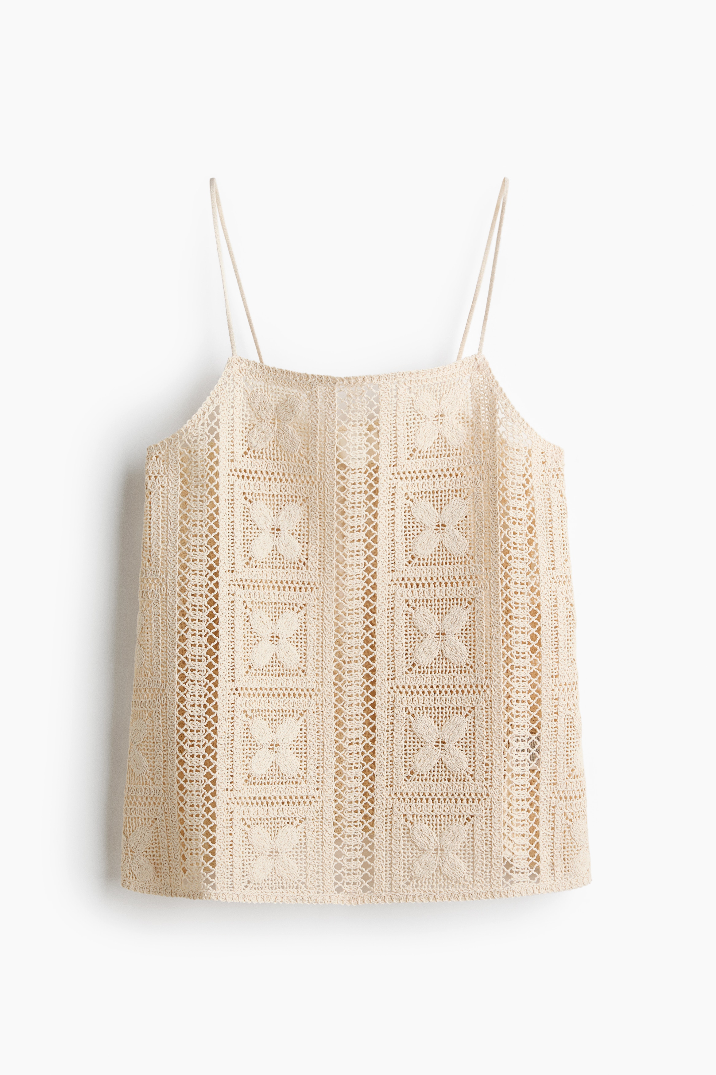 Silk-Blend Crochet-Look Top - Light beige