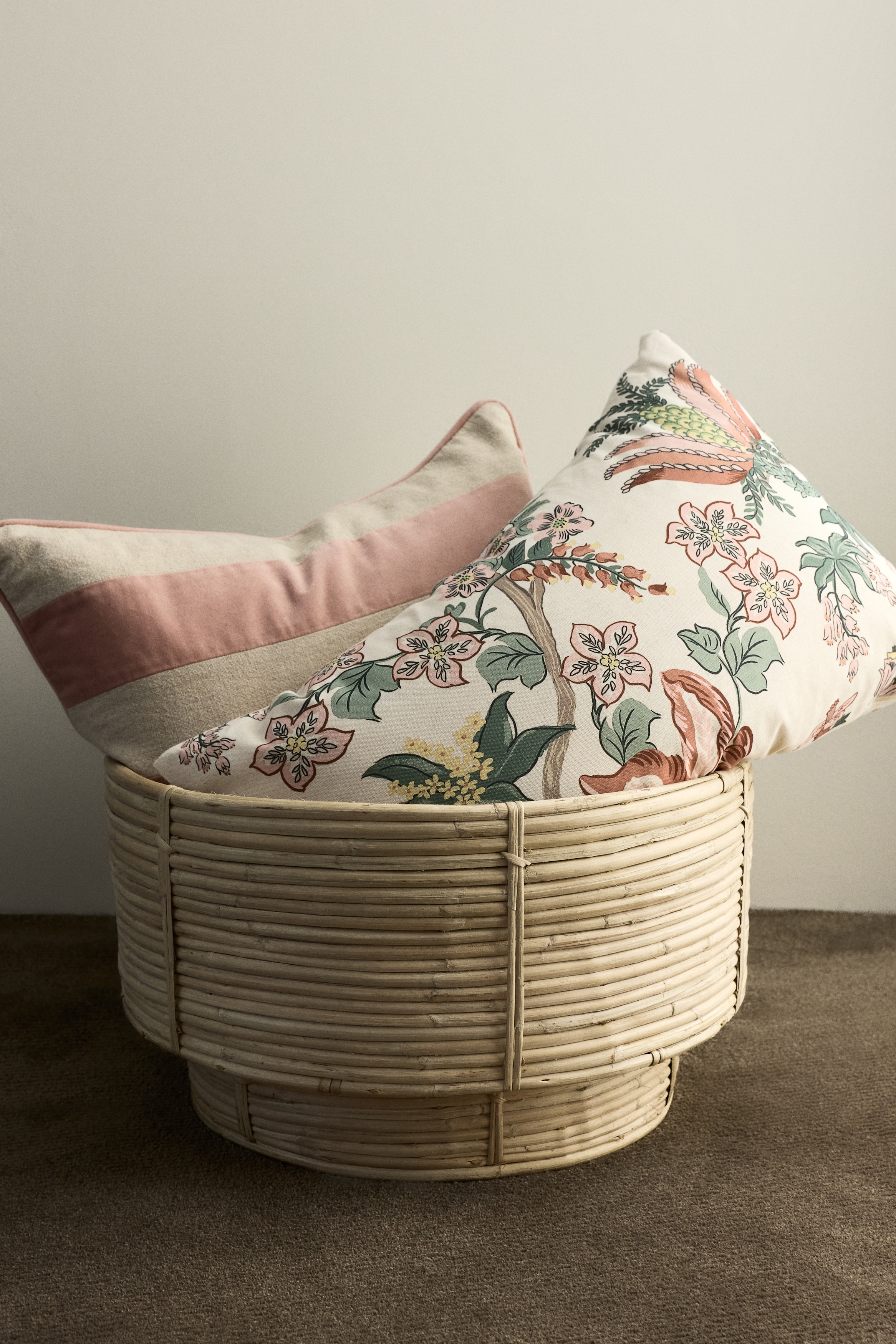 Panier de rangement bas en rotin - Beige clair