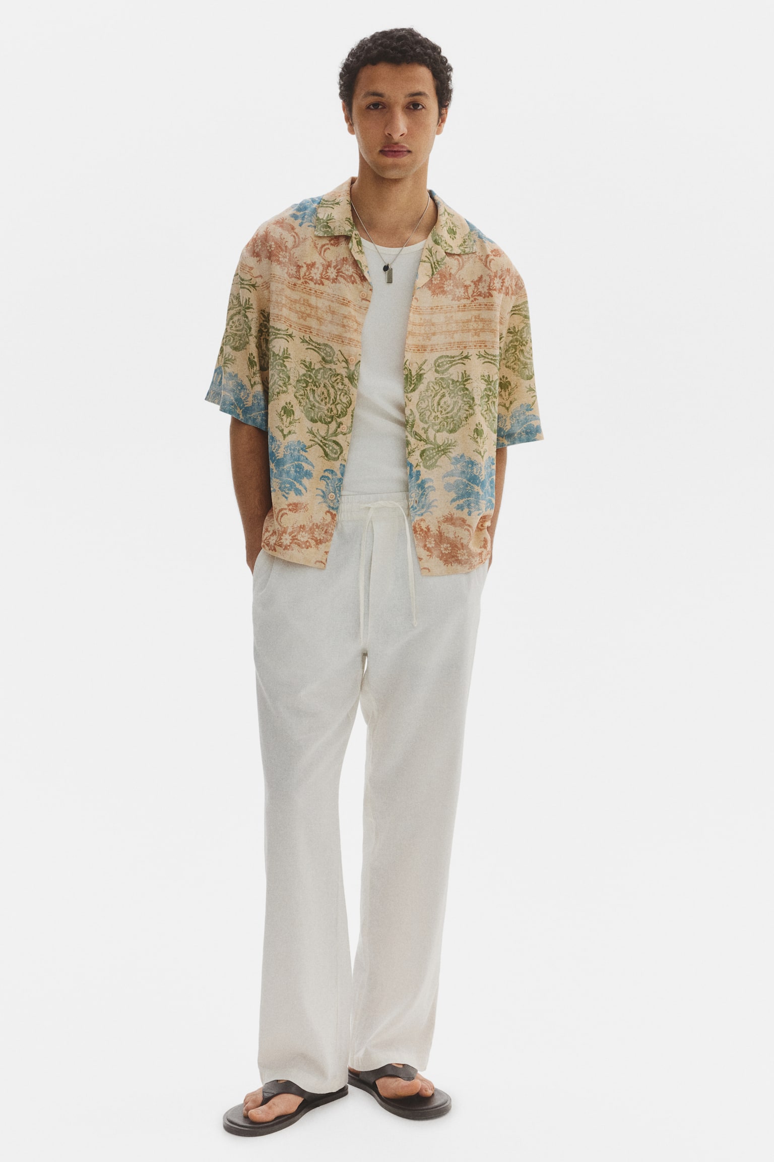 Regular Fit Patterned resort shirt - Приглушений бежевий/квіточки - 6