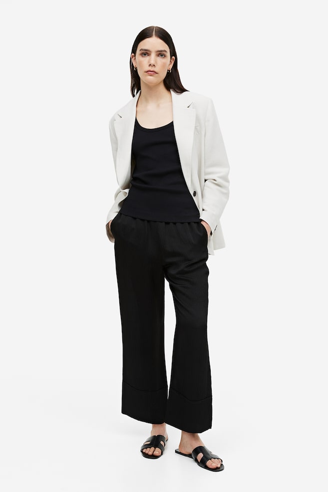 Silk-blend trousers - Black/Light beige - 1