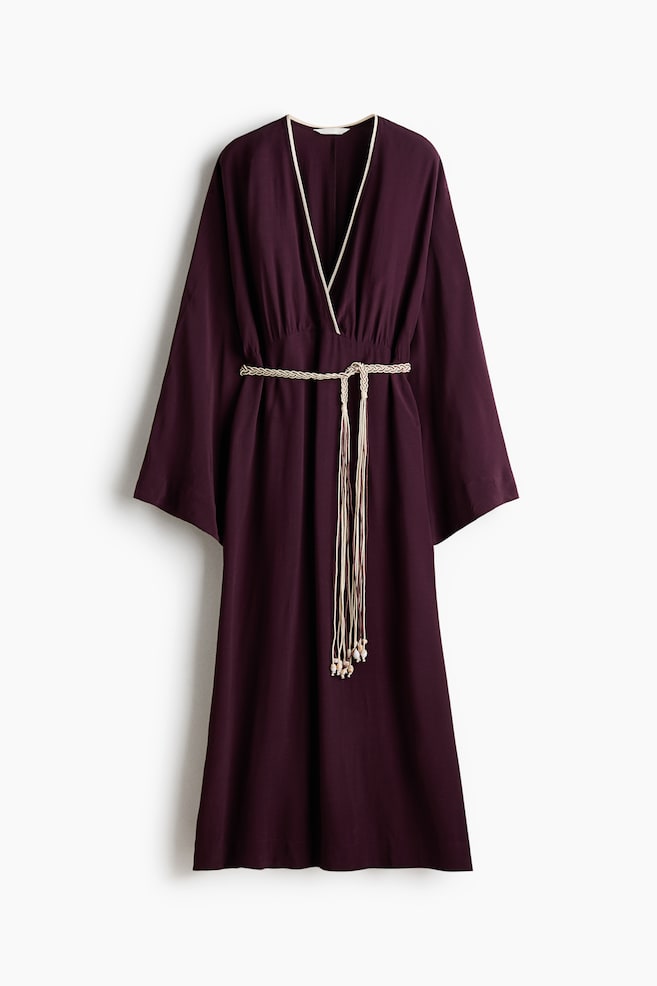 Belted viscose dress - Dark plum purple - 1