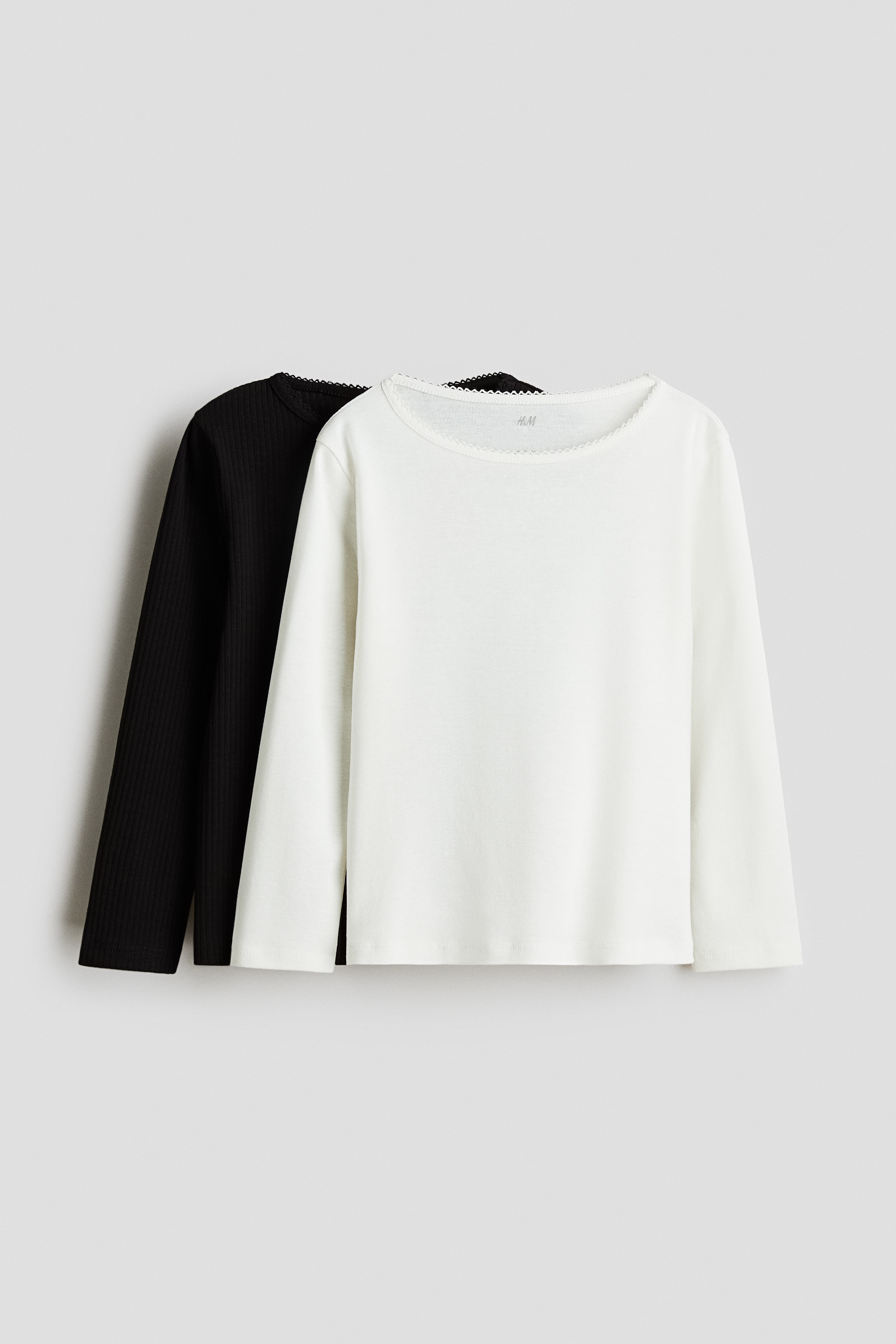 Jente - Sort/Hvit 2-pack topp i bomull - Size: 92 (1½-2Y)  - H&M