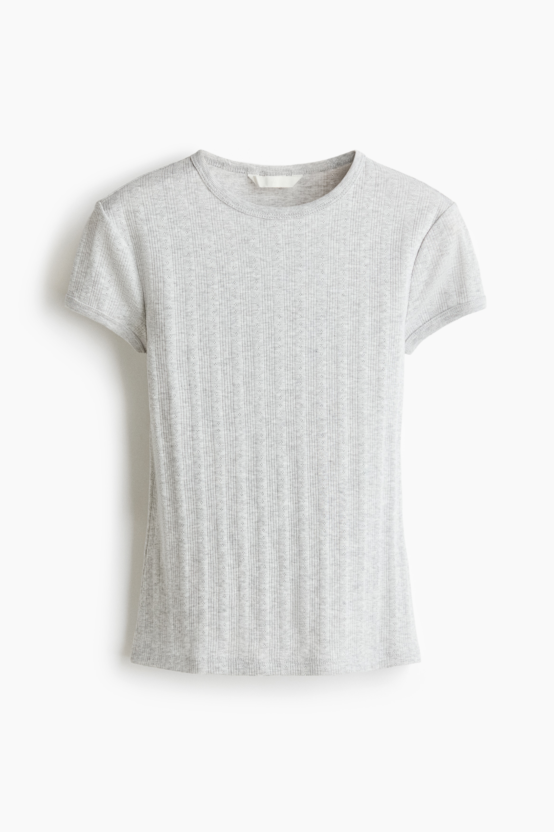 Pointelle-Knit T-Shirt - Light gray melange/White/Bright red/Navy blue