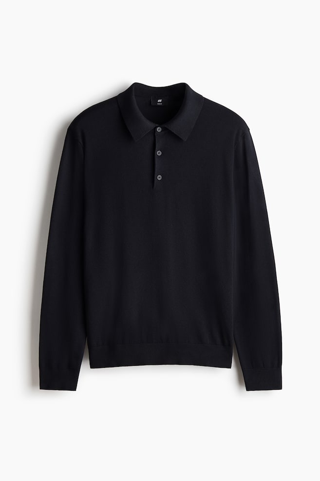 Regular Fit Fine Knit Polo Shirt - Navy blue/Blue/Light beige/Grey marle/Beige/Dark beige/Dark blue/Black/Brown - 1