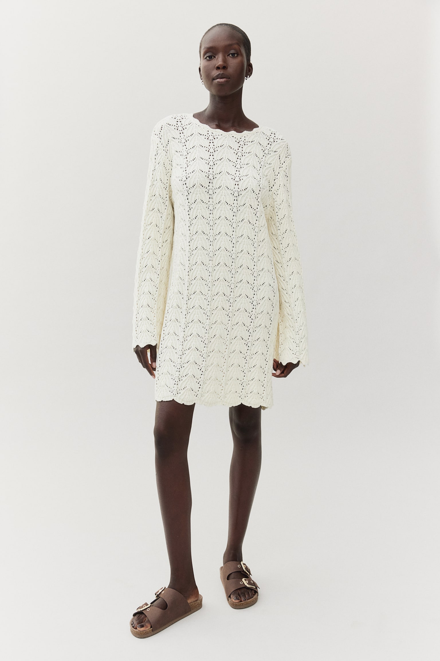 Pointelle Knit Dress - Cream - 3