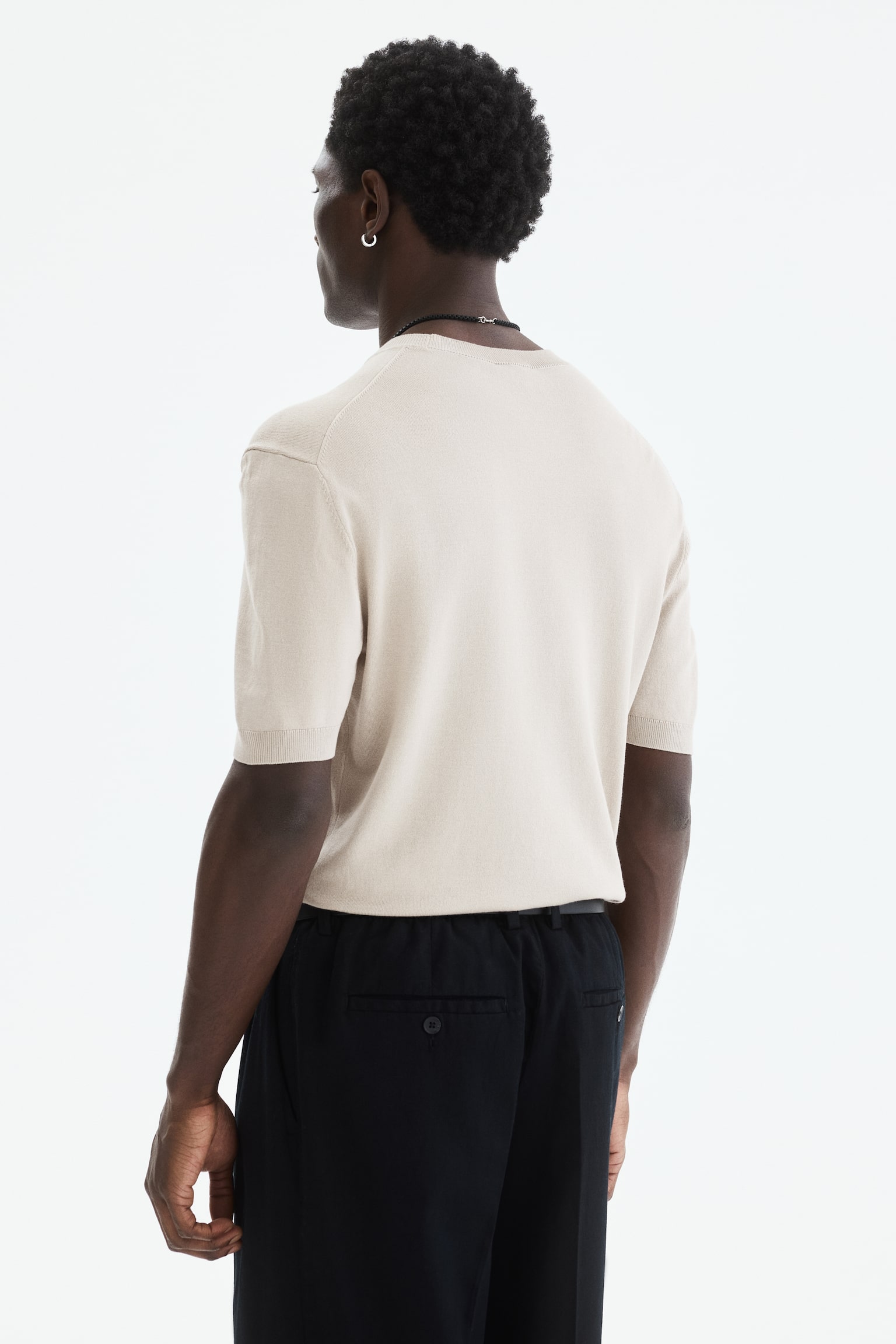 Strikket T-shirt Slim Fit - Beige/Sort/Hvid/Mørkeblå - 4