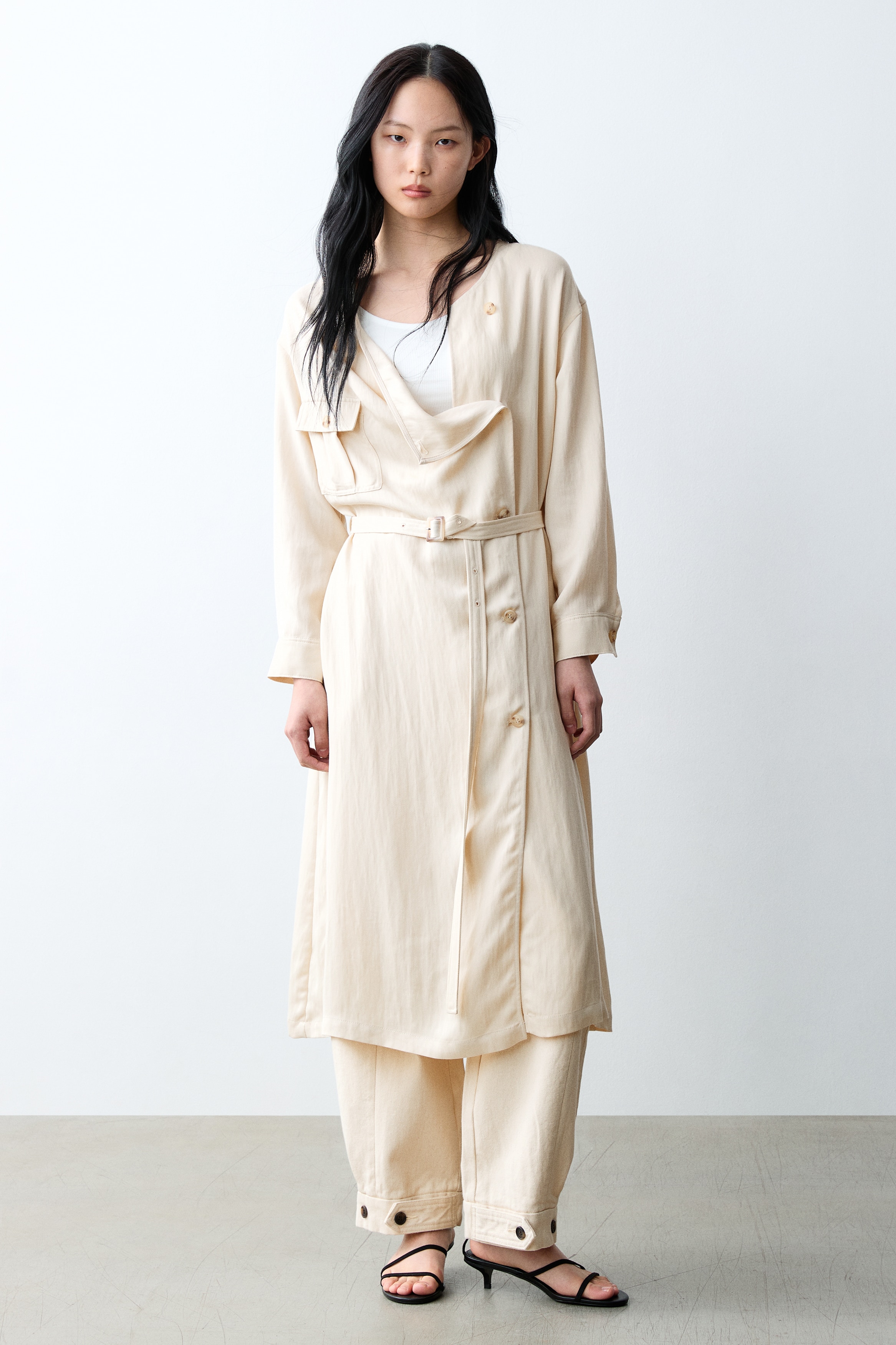 카울넥 트렌치 코트 - 라이트 베이지