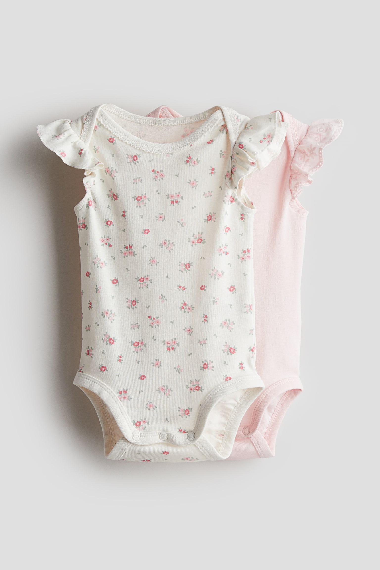 2-pack cotton jersey bodysuits - Cream/Floral/Dark grey/White - 1