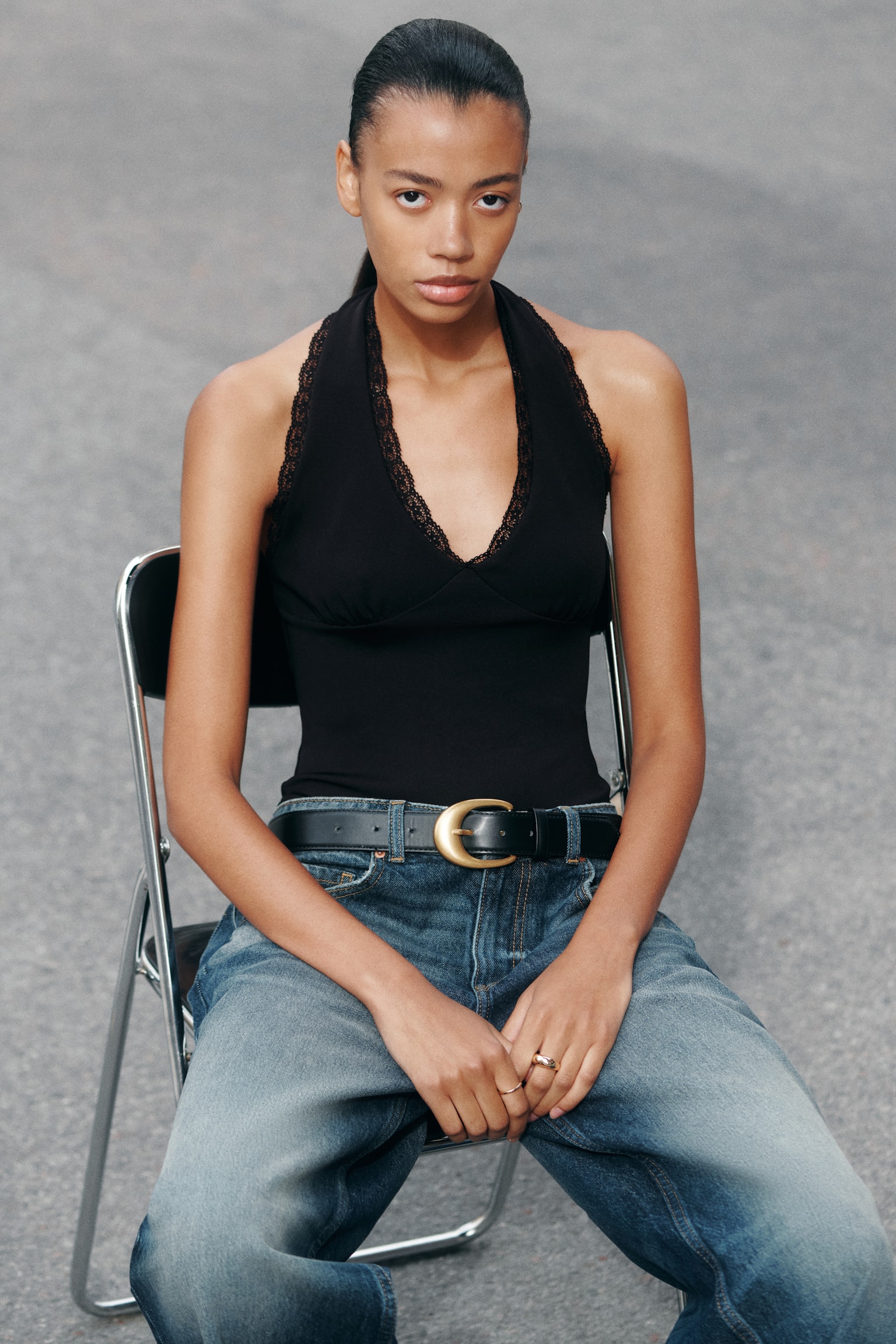 Боди Halterneck, кружевная отделка — H&M, цвет: Чёрный — фото 3