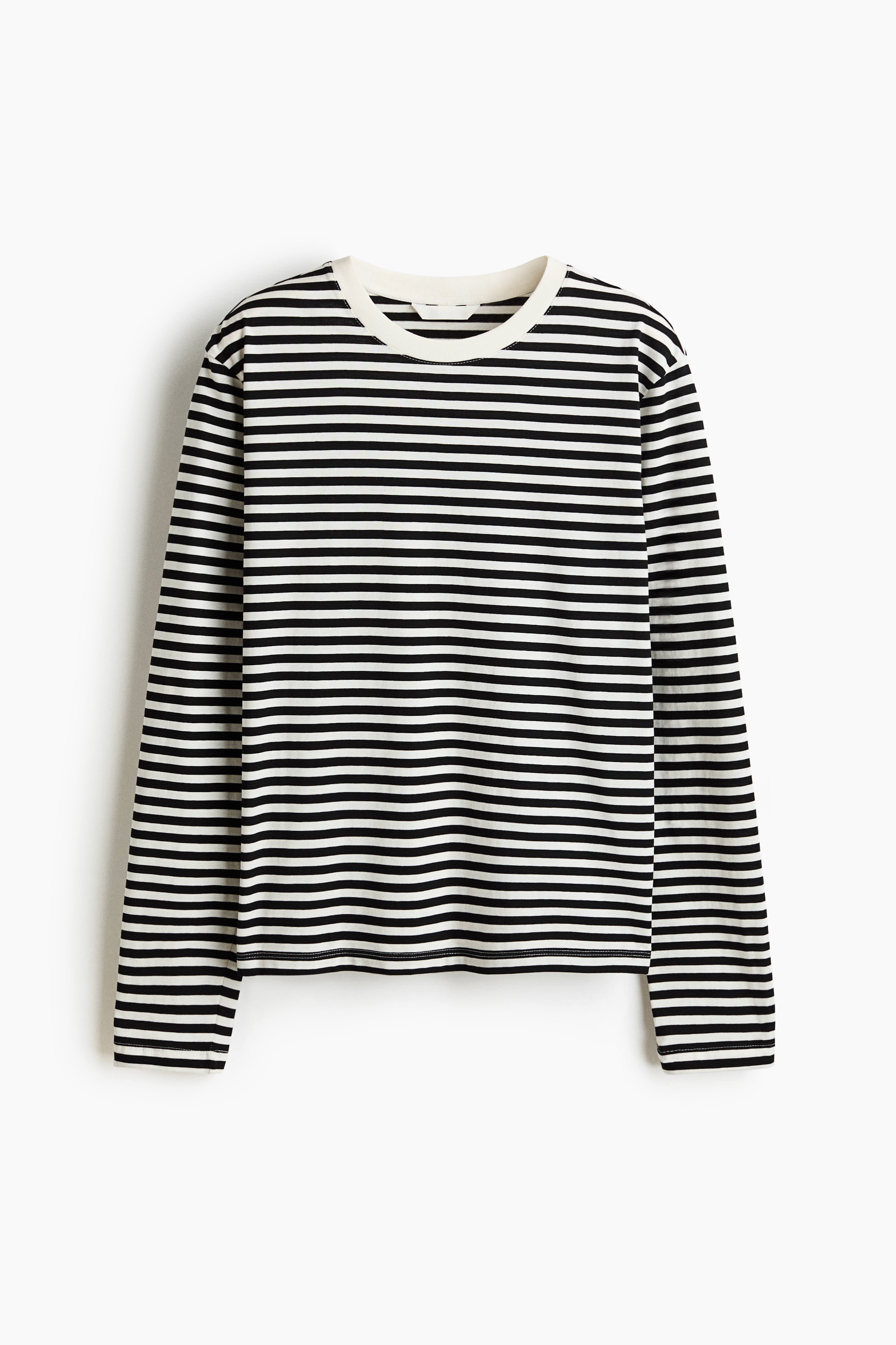 Camisola de mangas compridas em algodão - Branco/Riscas pretas/Branco
