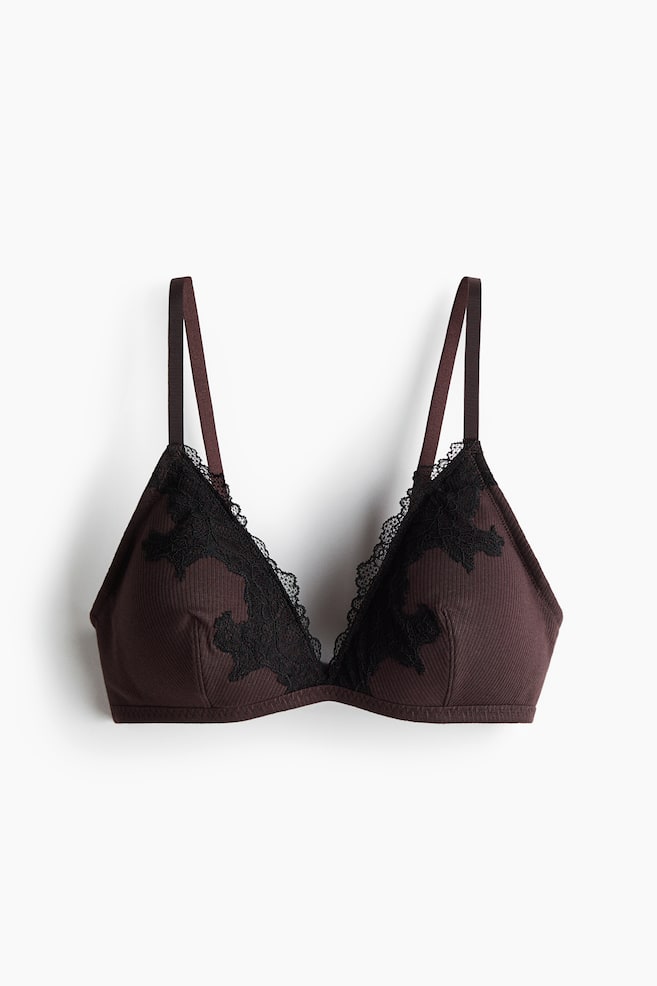 Padded lace-trimmed soft bra - Dark brown/Black - 1