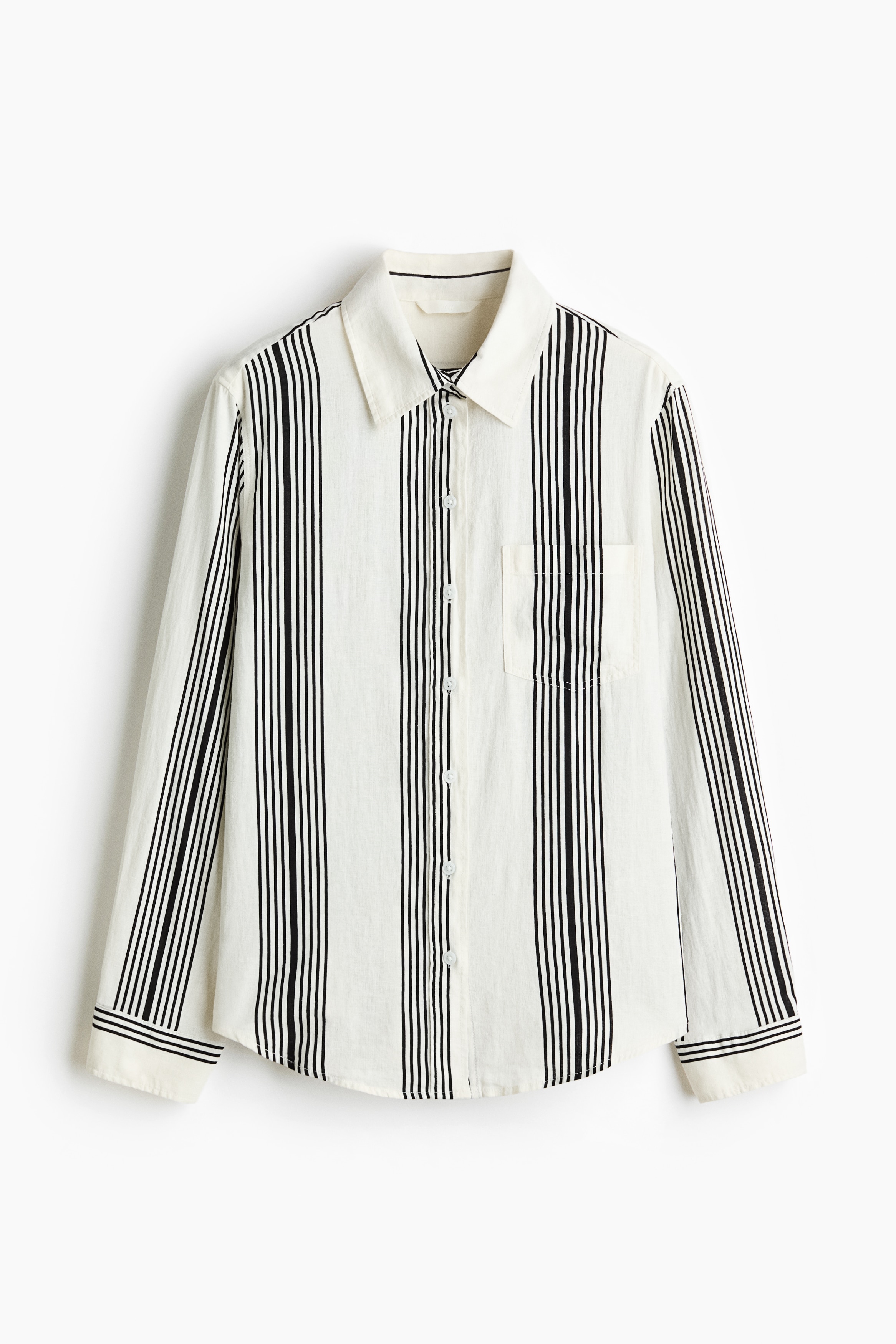 Camicia in misto lino - Bianco/nero righe/Blu