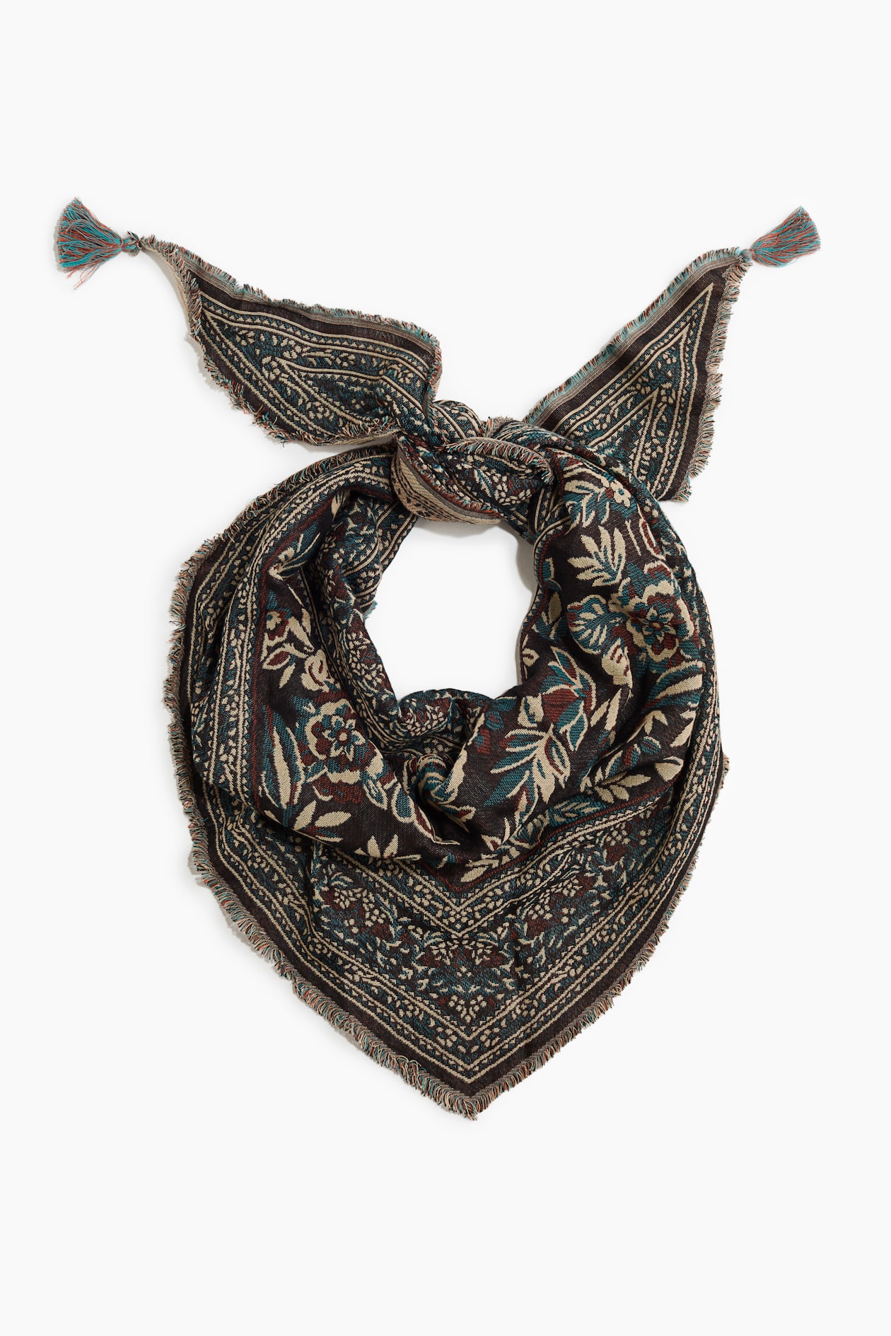 A Triangular Room Women's Dark brown/Patterned Tassel-detail cotton triangle scarf | H&M IN