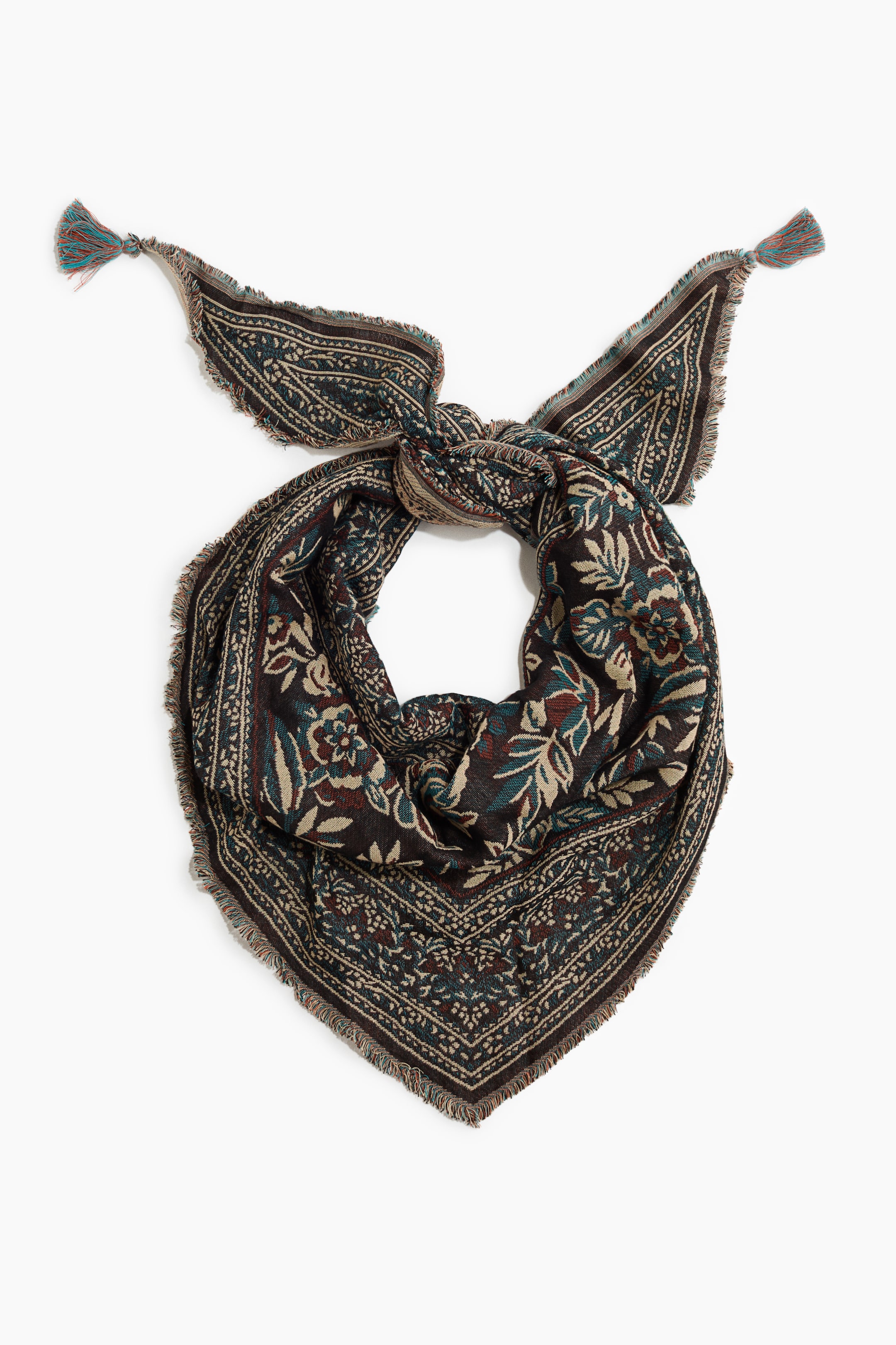 View larger image: Tassel-detail cotton triangle scarf - Dark brown/Patterned - Ladies | H&M 1