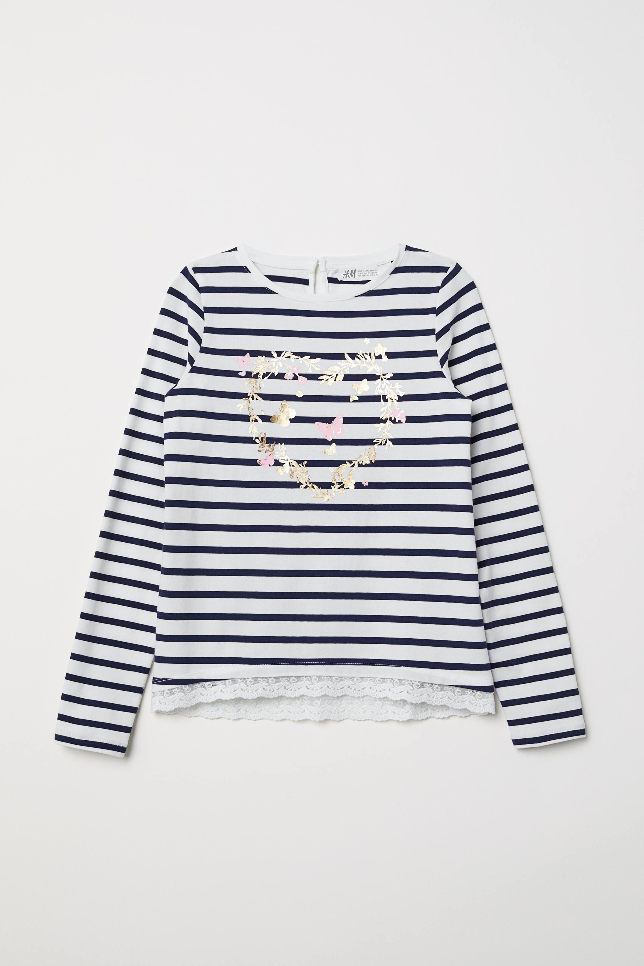 View larger image: Lace-trimmed jersey top - White/Striped - Kids | H&M 1