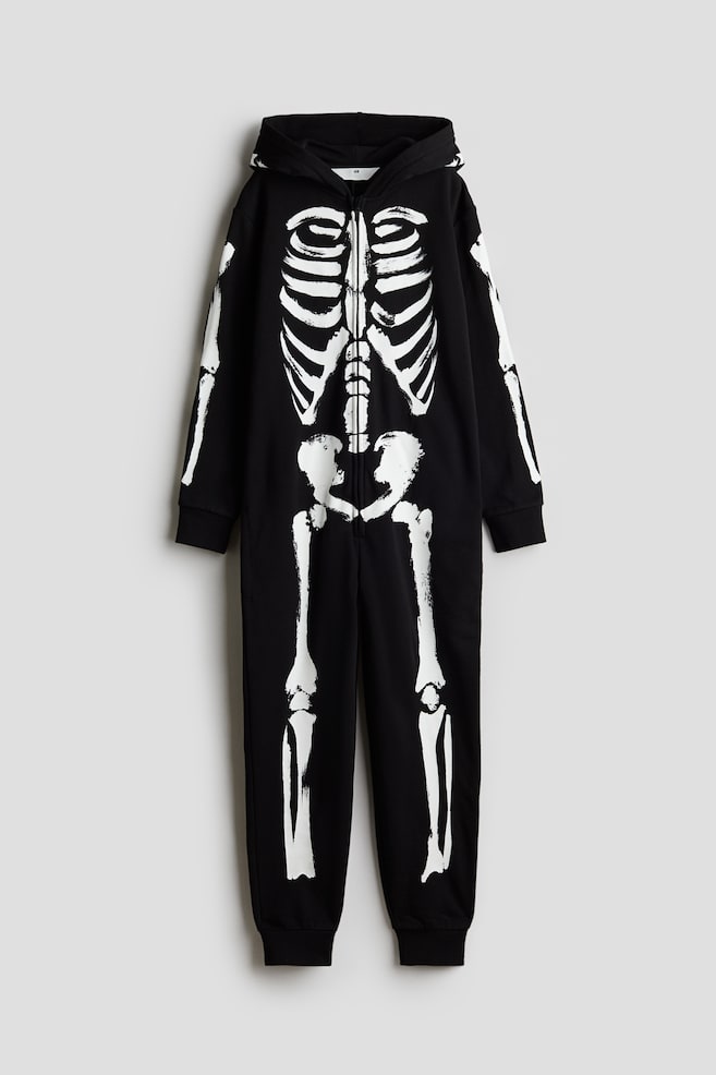 Printed sweatshirt jumpsuit - Black/Black/Skeleton - 1