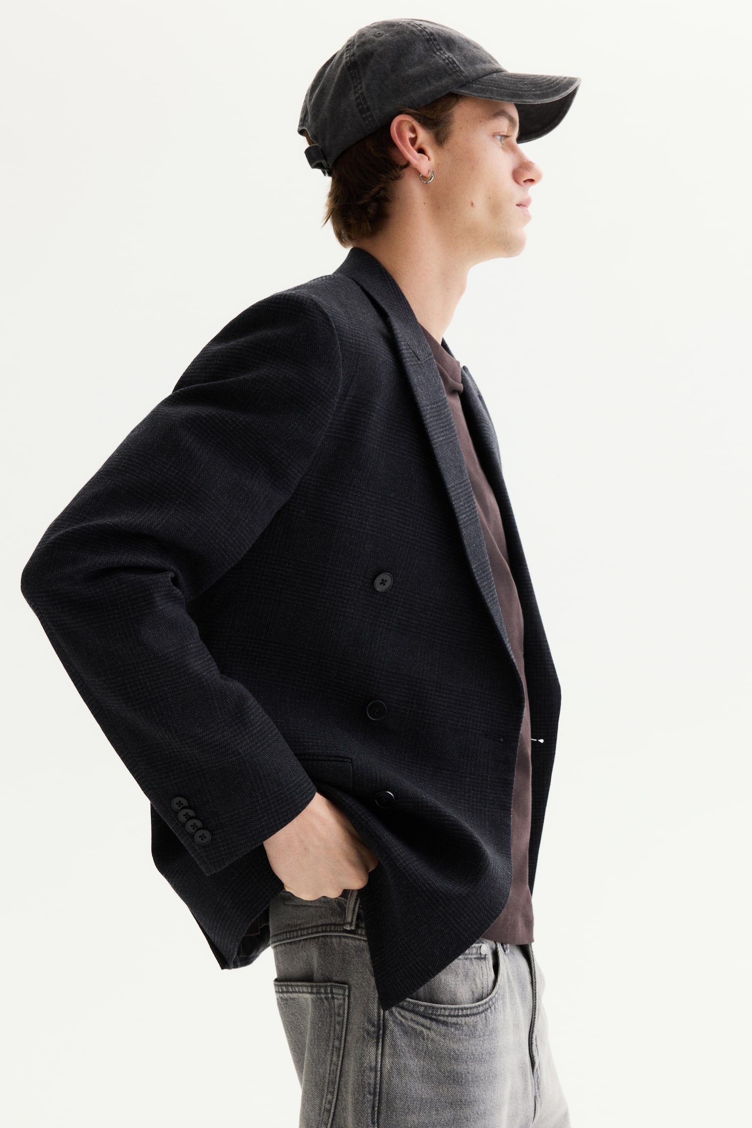 Regular Fit Wool-blend double-breasted jacket - Navy blue/Checked/Dark khaki green - 5