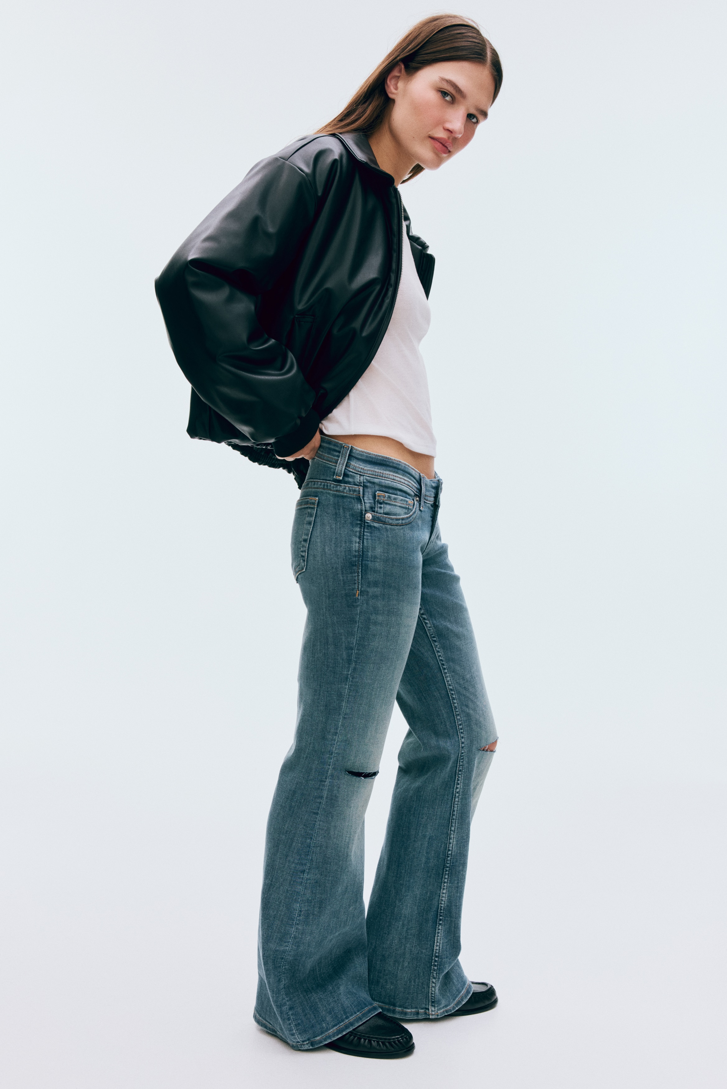 Flared Leg Ultra Low Waist Jeans - Denimblå/Mörk denimblå