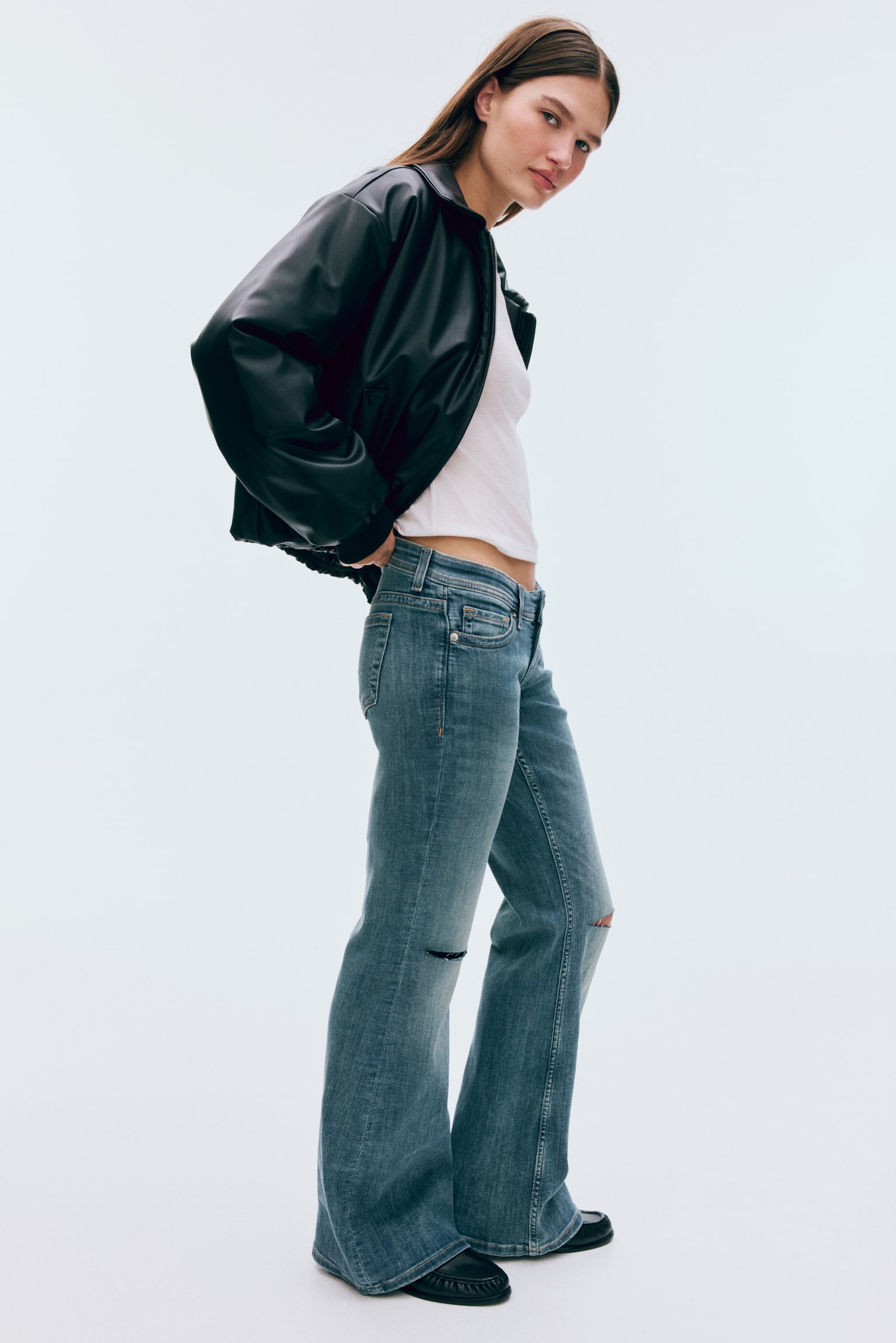 Flared Leg Ultra Low Waist Jeans - Denim blue/Dark denim blue/Light denim blue - 1