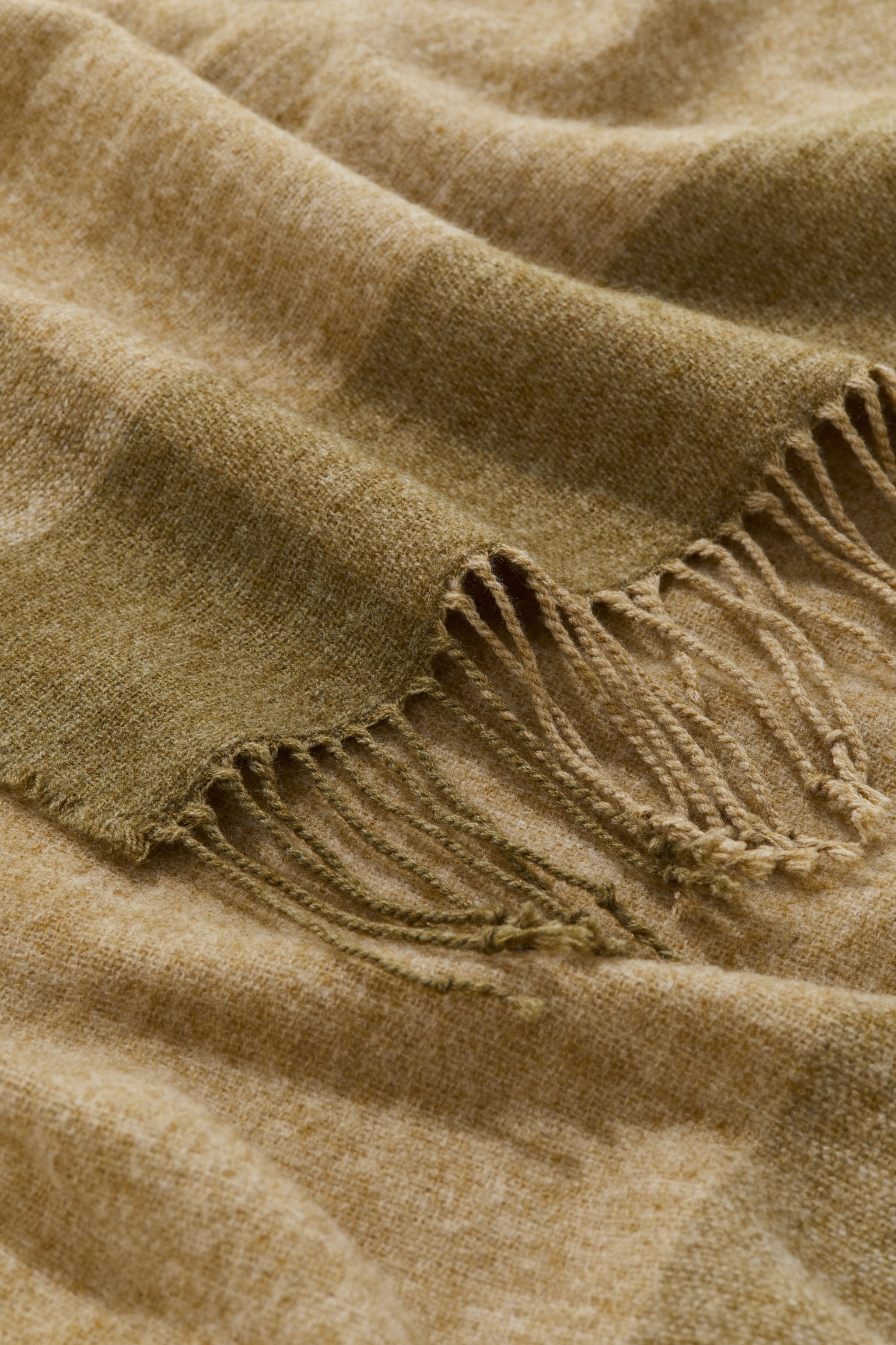 Fringed blanket - Olive green/Beige marl/Dark grey - 3