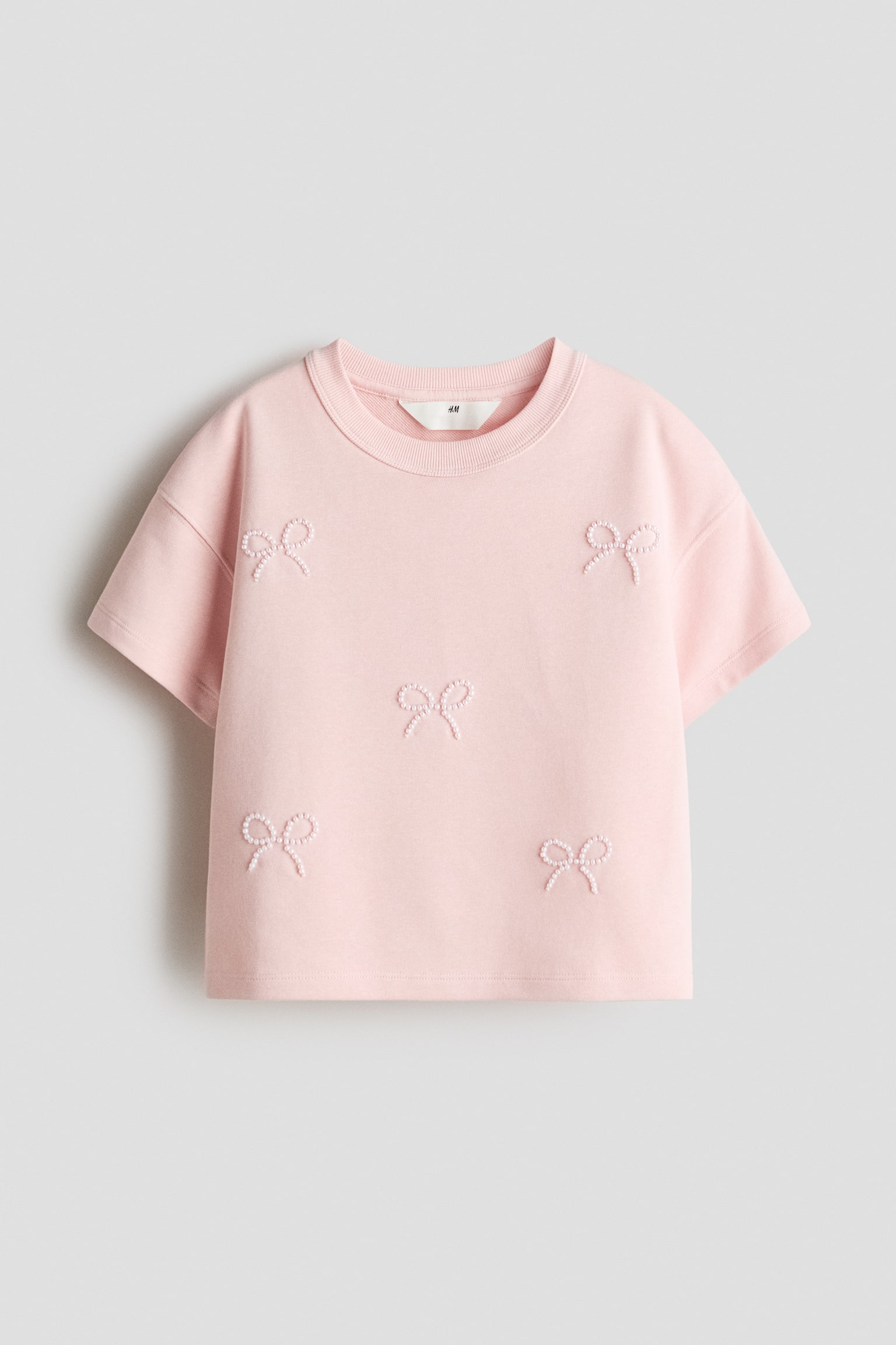 Motif Detaylı Tişört - Açık pembe/Fiyonklar/Krem/Çiçekler/Açık gri kırçıllı/Boncuklar/Beyaz/Fiyonklar
