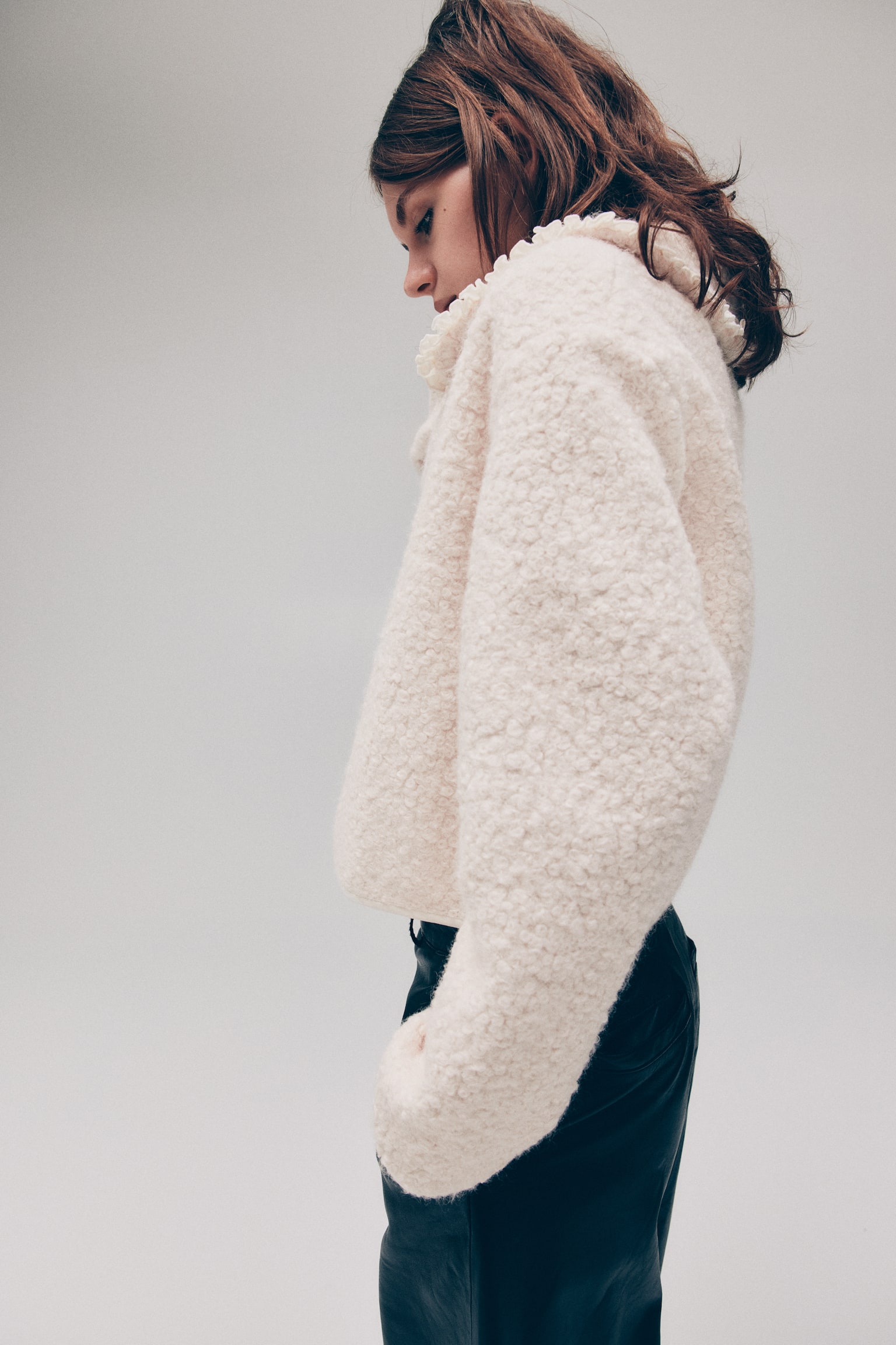 Collared bouclé cardigan - Cream - 4