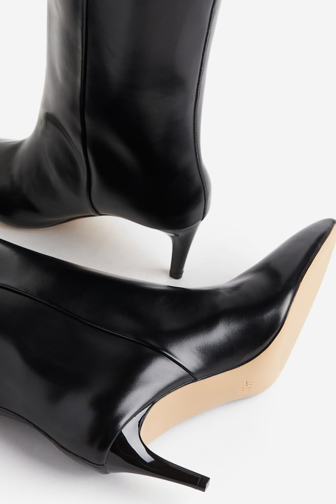 Knee-high heeled boots - Black/Black - 3