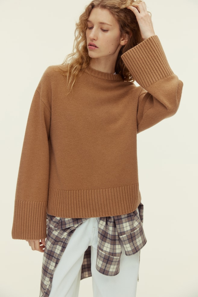 Cashmere-Blend Sweater - Dark beige/Cream/Burgundy - 2