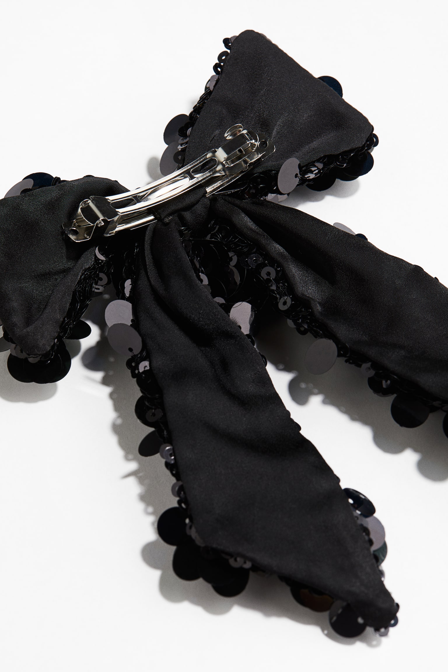 Sequined bow-detail hair clip - Black - 4