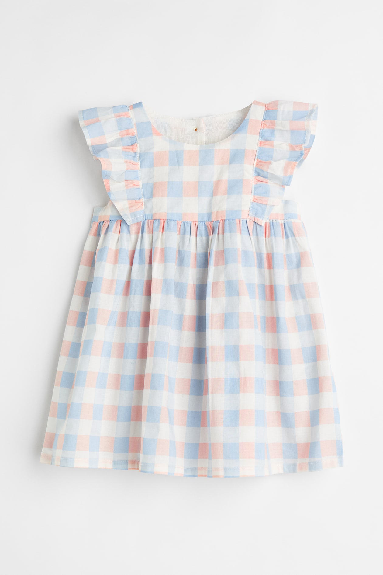 Flounce-trimmed Cotton Dress - Round Neck - Short sleeve - White ...