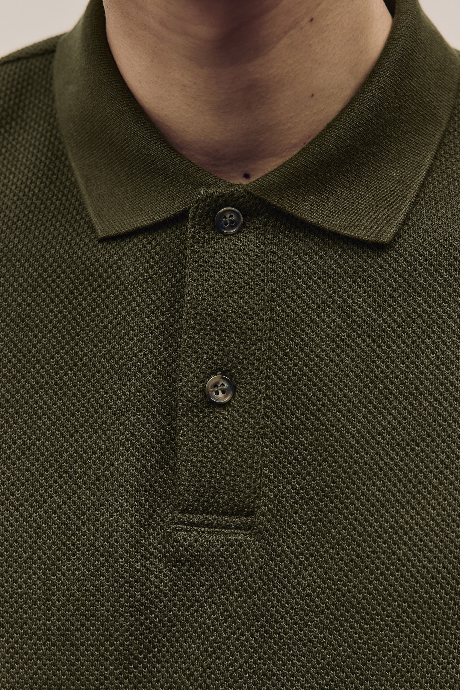 Regular Fit Textured-knit polo shirt - Dark green/Navy blue/Cream/Dark brown - 3