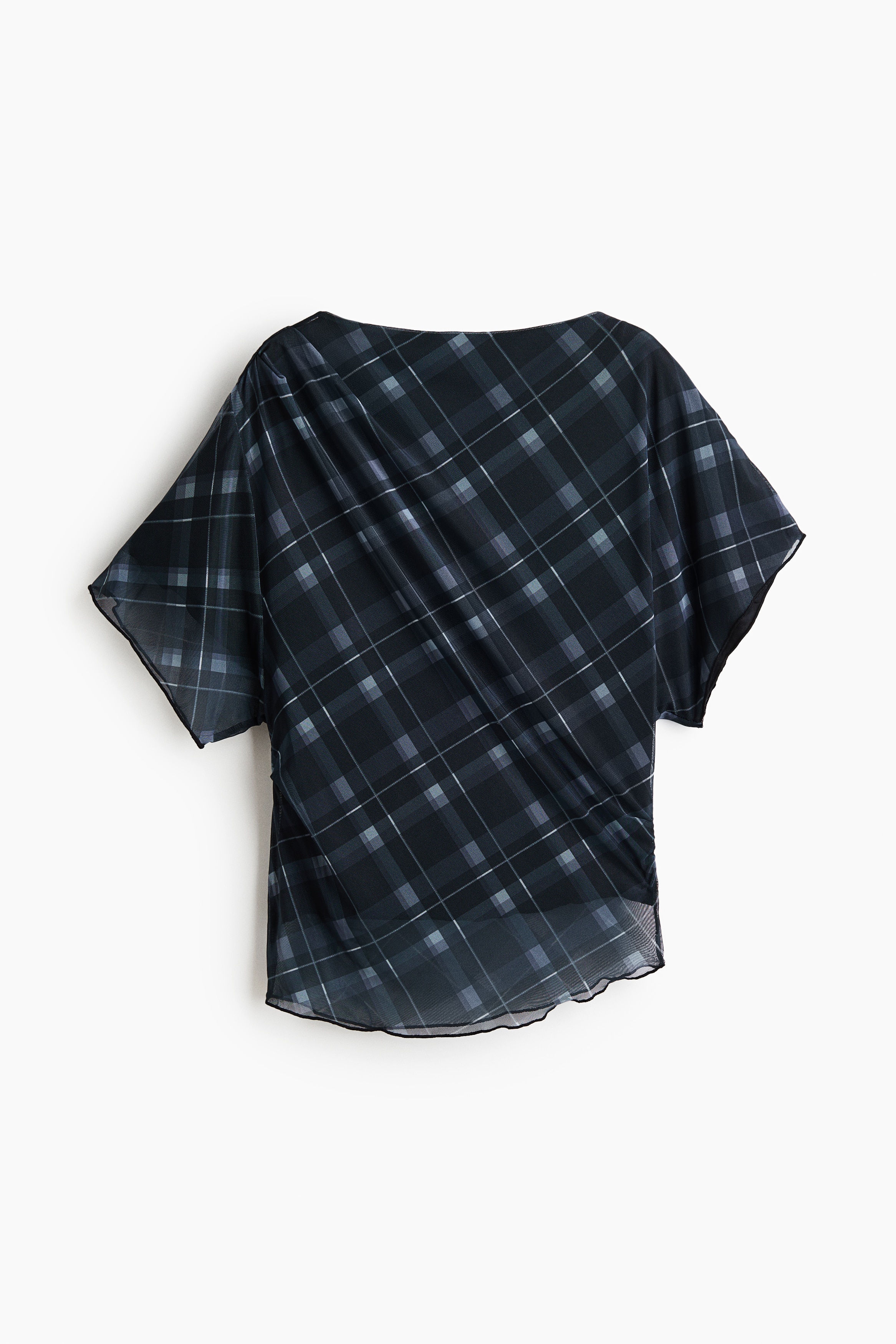 Draped mesh top - Navy blue/Checked/Cream/Checked/Light dusty blue