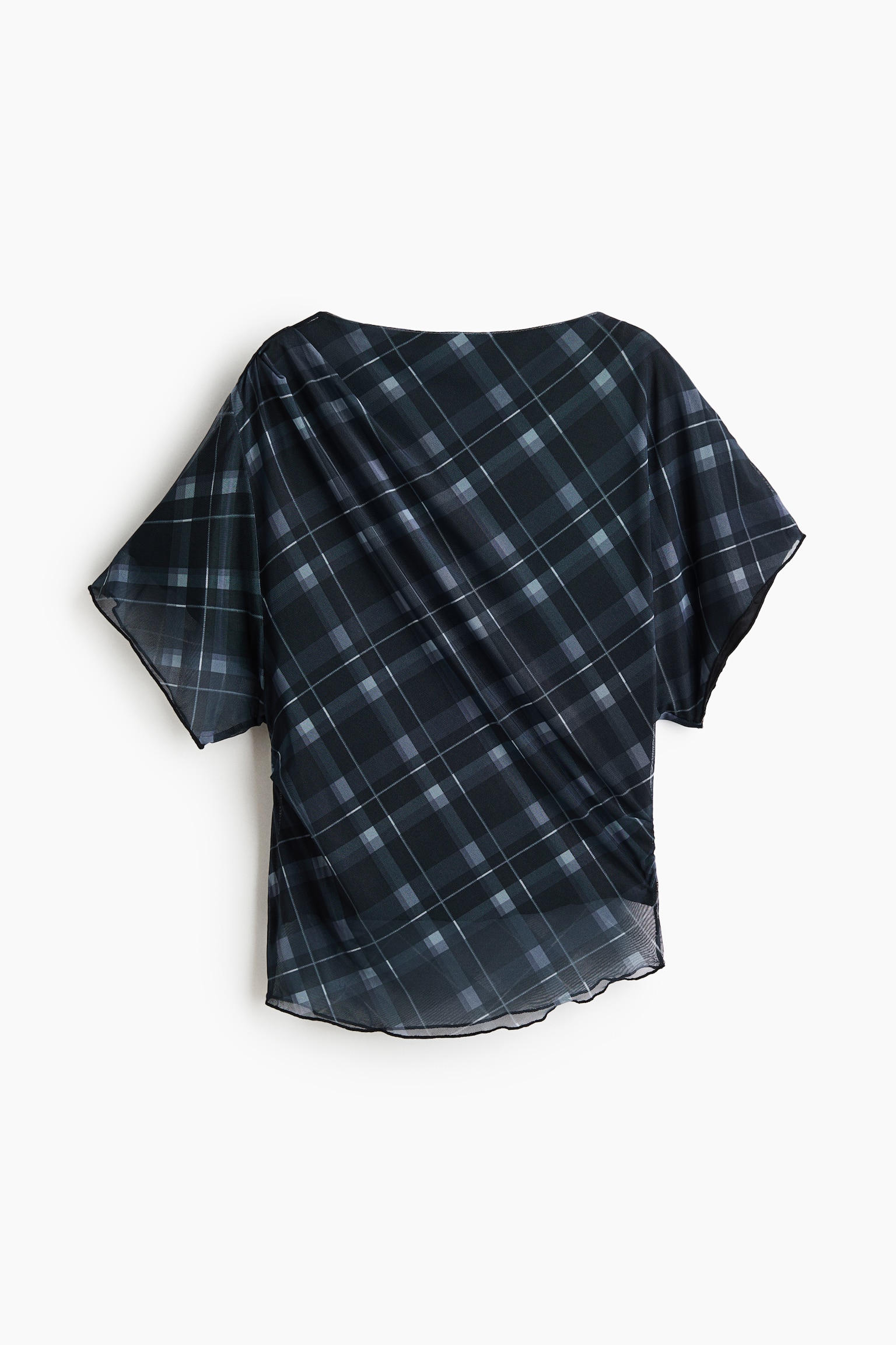 Draped mesh top - Navy blue/Checked/Light dusty blue/Cream/Checked - 1