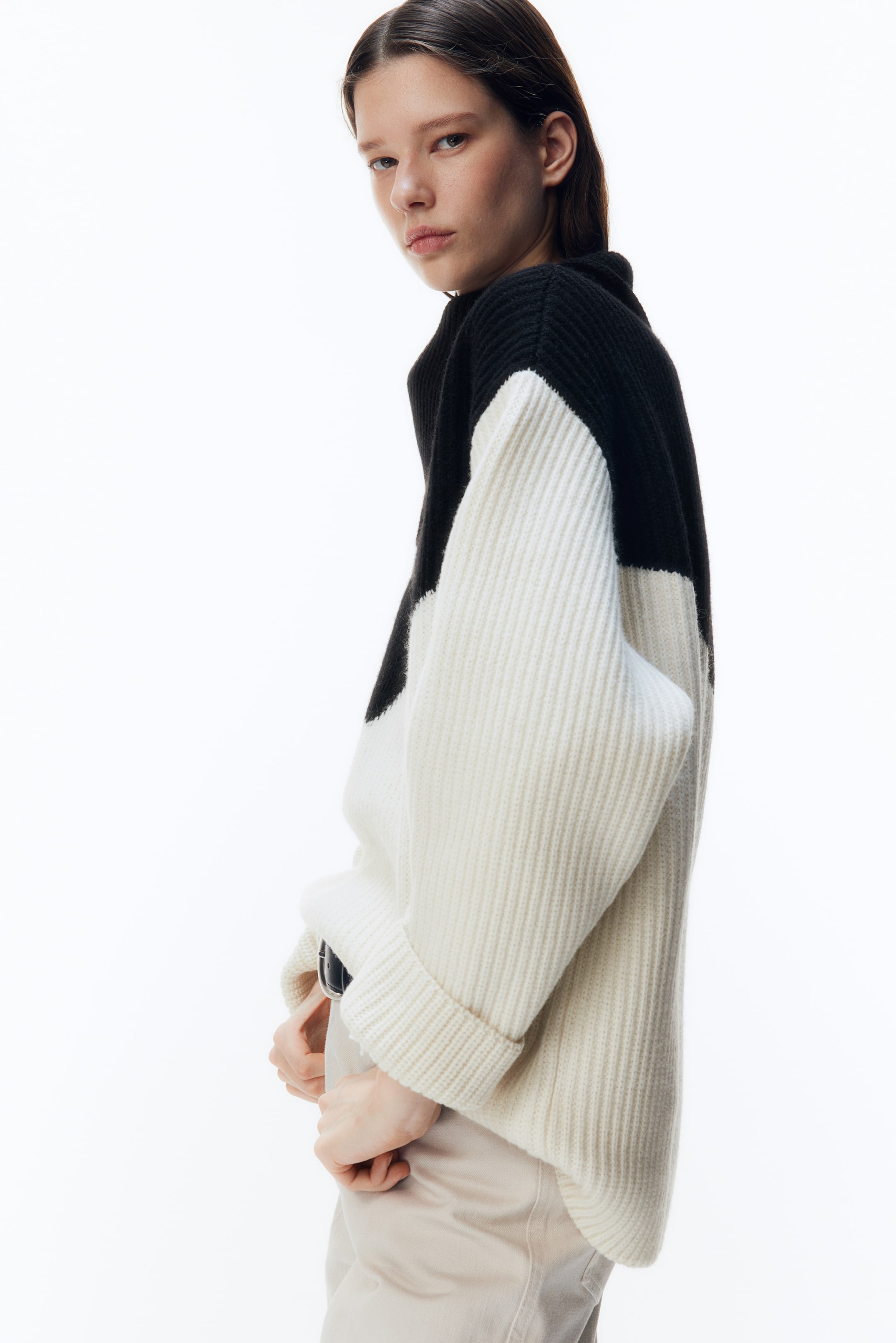 Wool Sweater with Asymmetric Collar