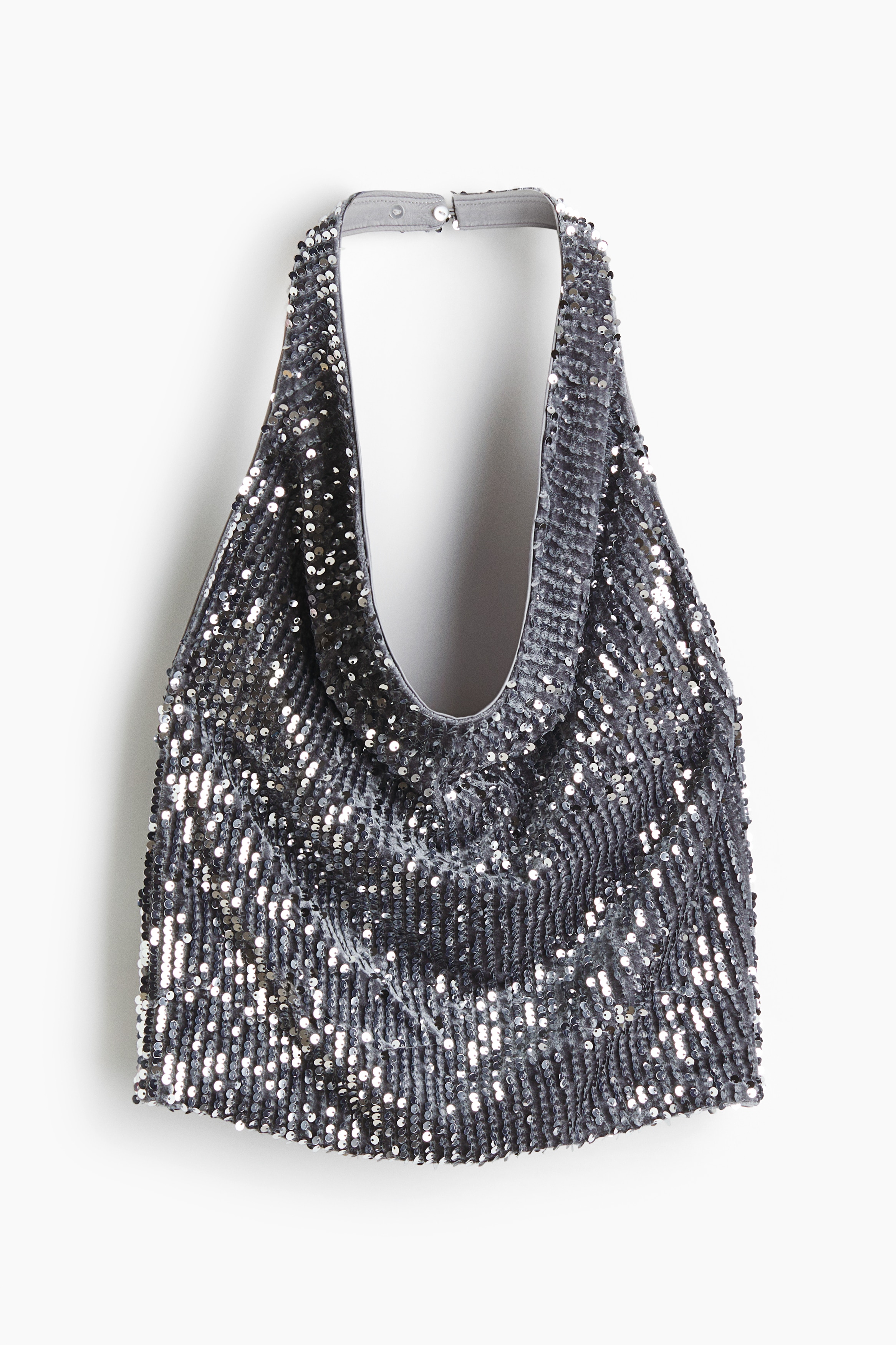 Paljettbrodert halterneck-topp - Sølvfarget