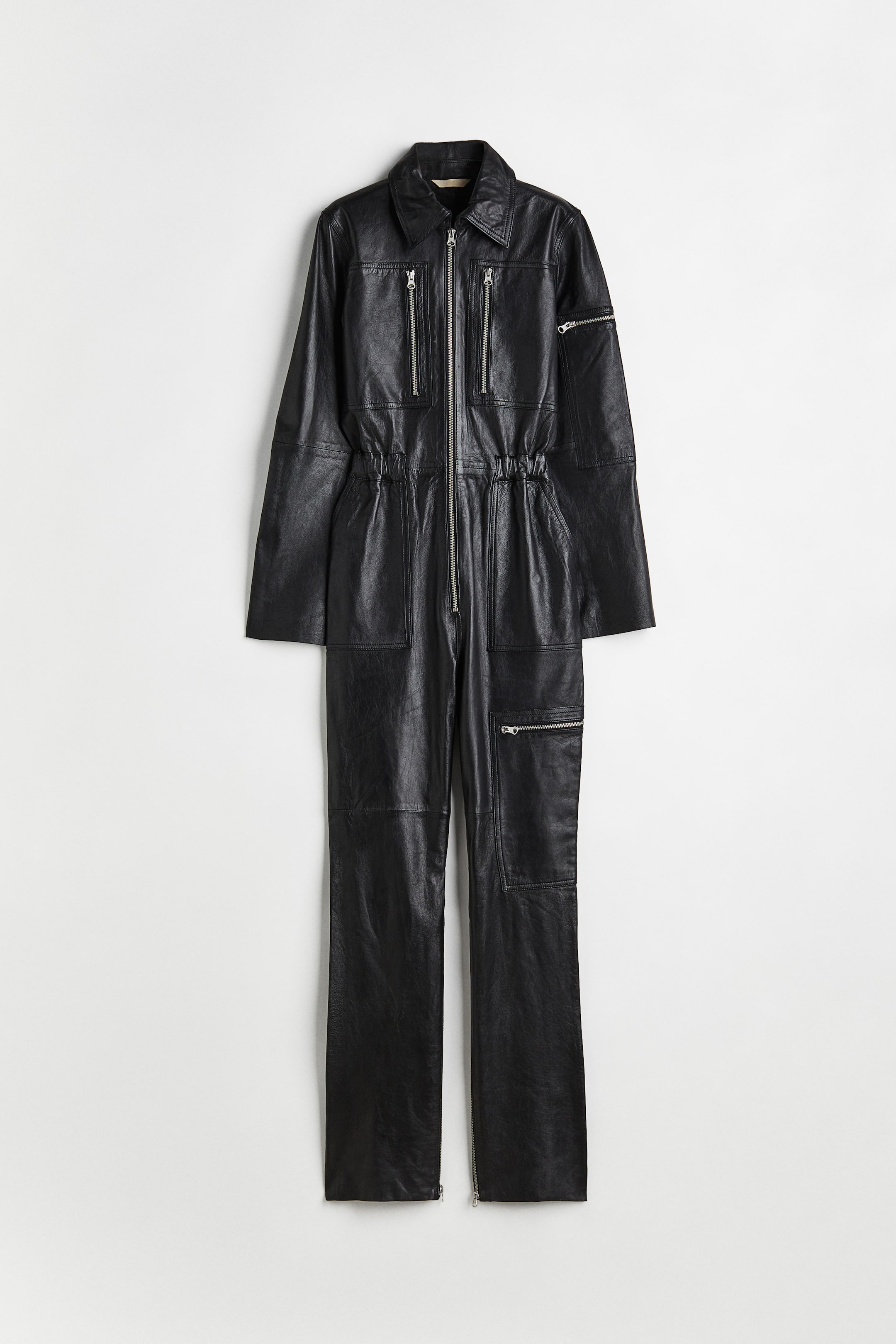 Zip-detail leather jumpsuit - Long sleeve - Long - Black - Ladies | H&M GB