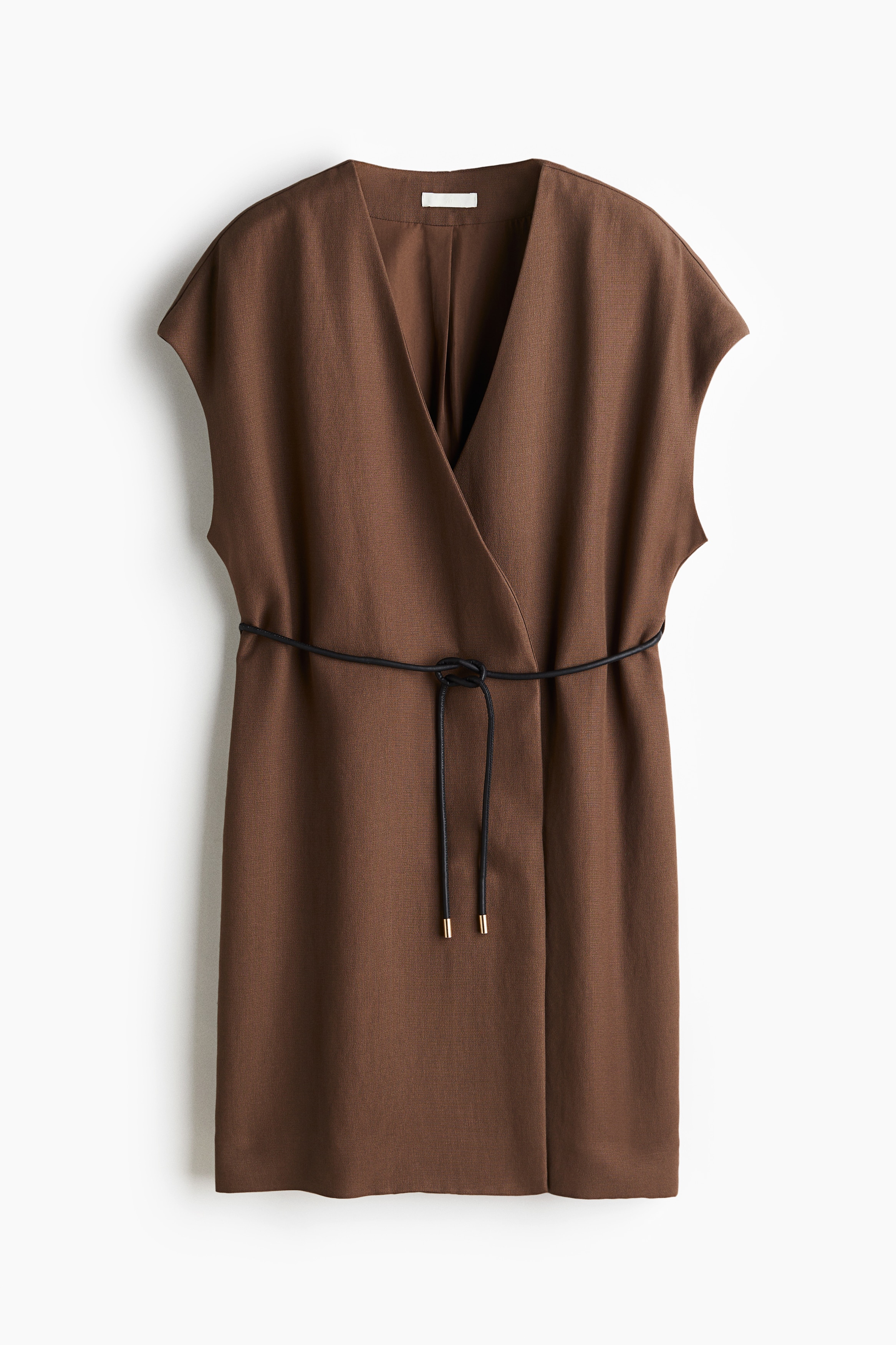 Vestido blazer con cinturón de lazo - Café/Blanco