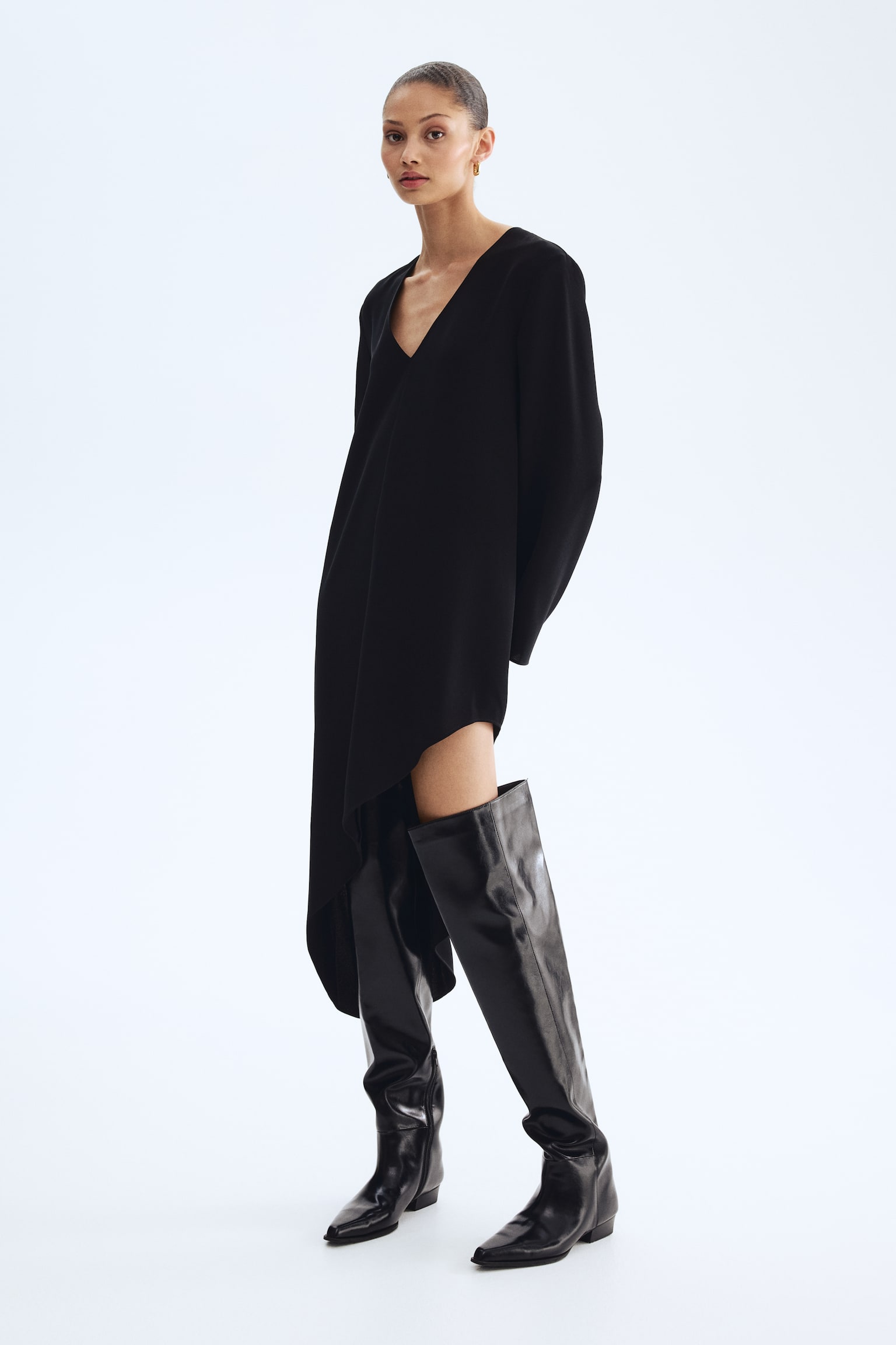 Asymmetric dress - Black/Cream/Plum purple - 5