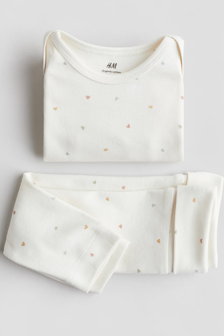 コットンジャージー2アイテムセット - ホワイト／ハート - Kids | H&M JP