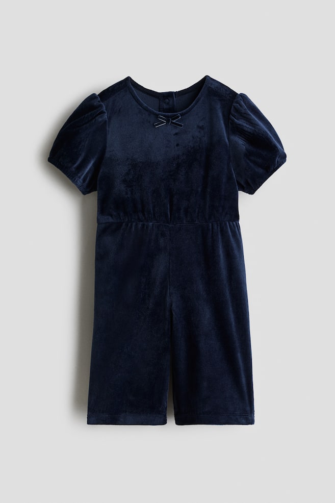 Velour romper suit - Navy blue/Light pink - 1