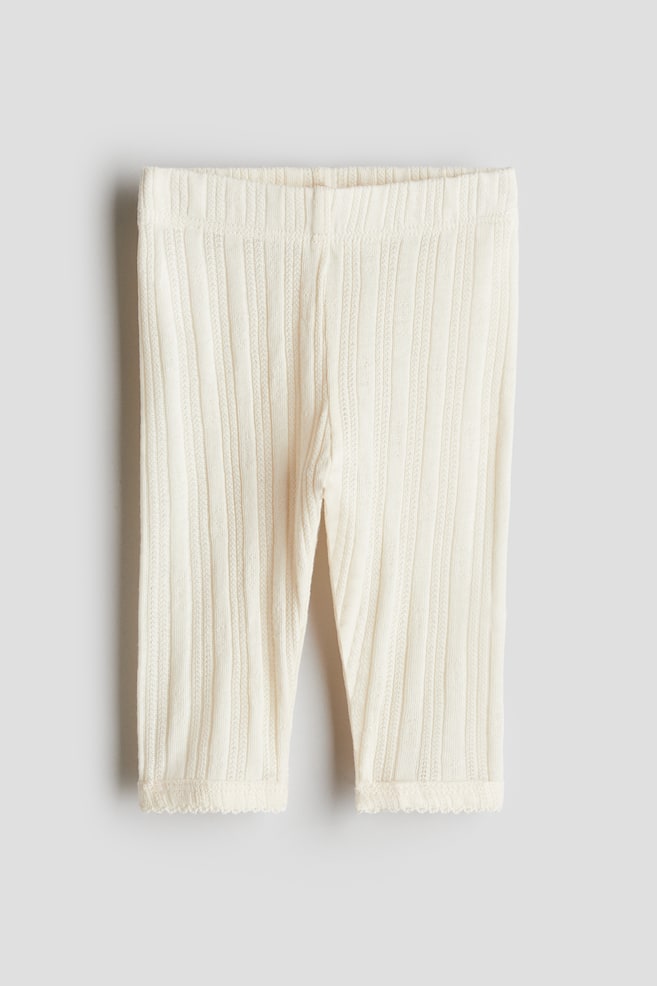 Pointelle cotton jersey leggings - Cream/Dusty pink - 1