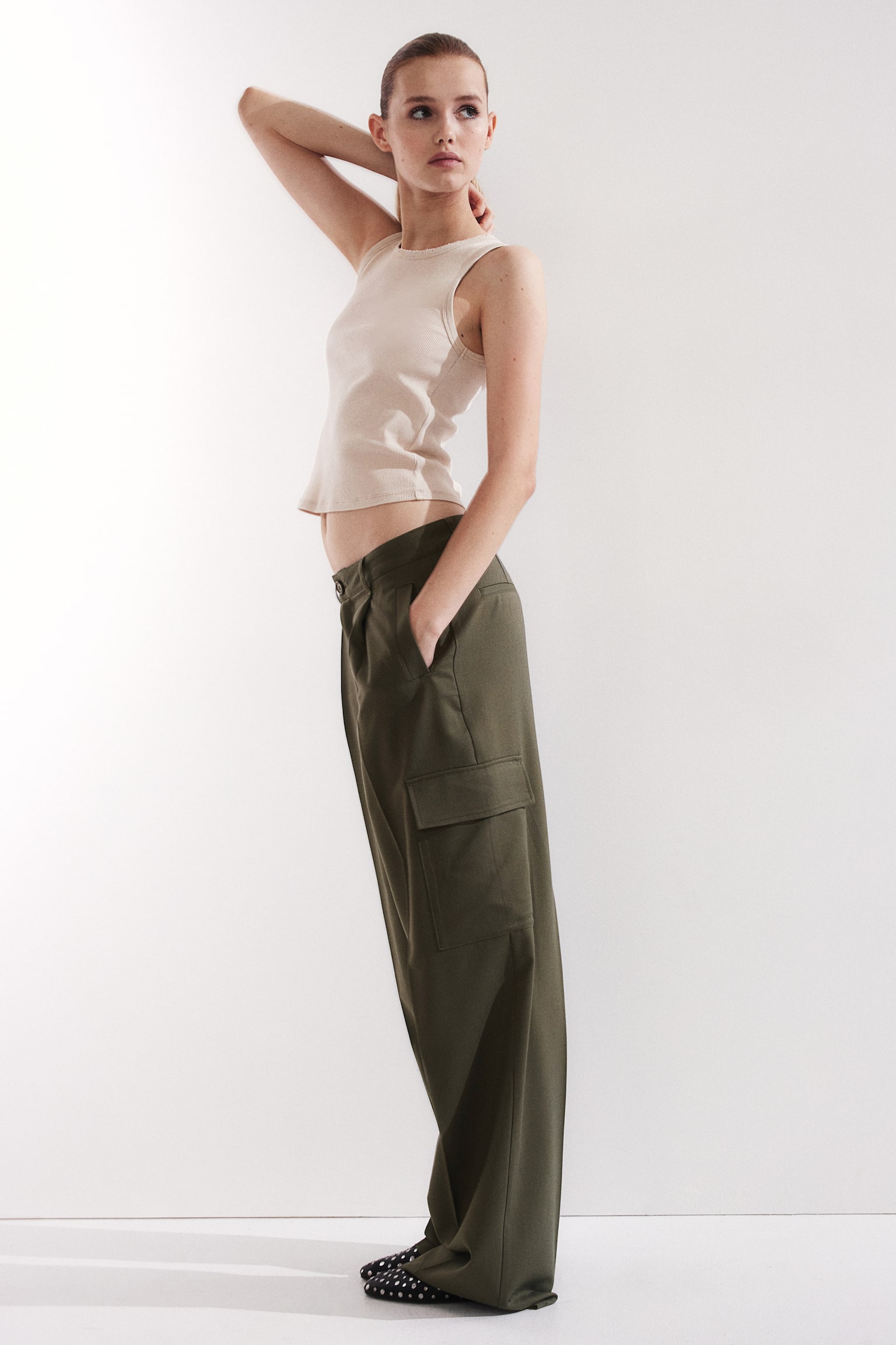 Wide cargo trousers - Khaki green/Dark brown - 5