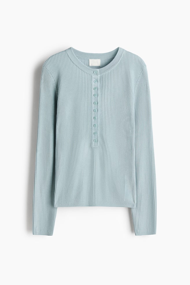Rib-Knit Top - Light turquoise/Light brown - 1