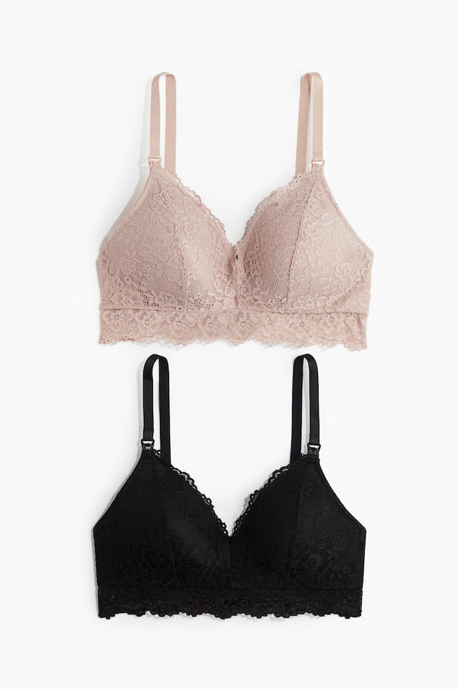 MAMA 2-pack padded lace nursing bras - Black/Powder pink/Beige/White - 1