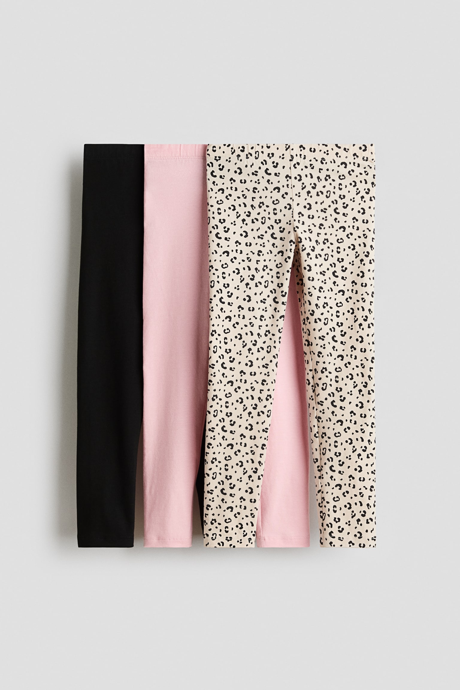 3-pack cotton jersey leggings - Light beige/Leopard print/Light green/Purple/Pink/Black/Pink/Hearts - 1