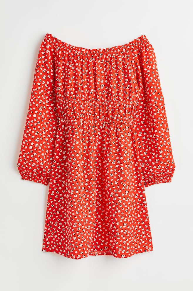 Off-the-shoulderjurk - Oranje/bloemetjes - 1