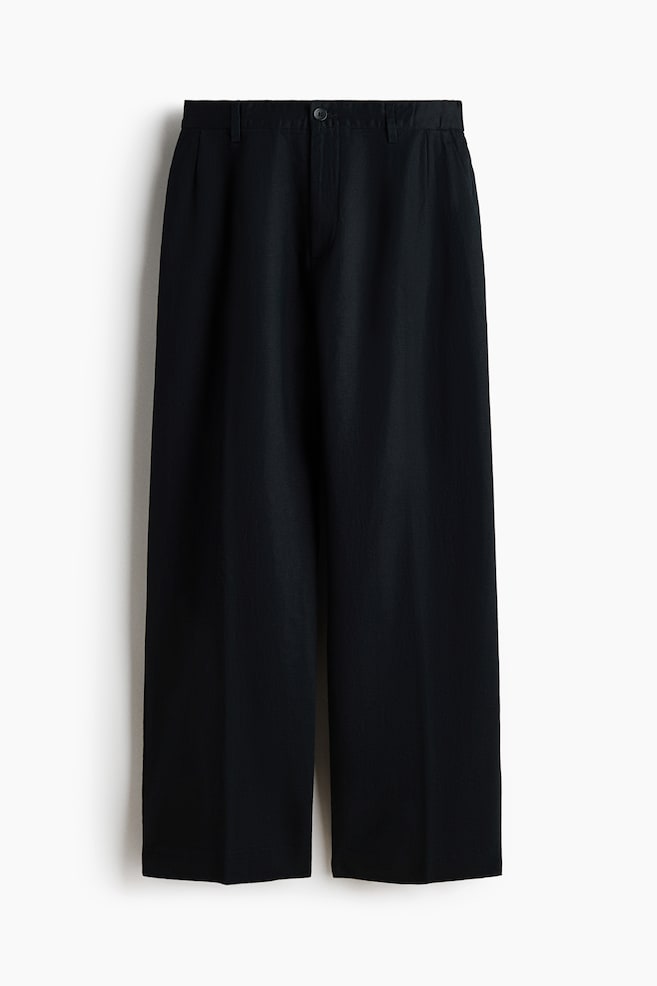 Pantalón en mezcla de lino Loose Fit - Negro/Crema/Café oscuro - 1