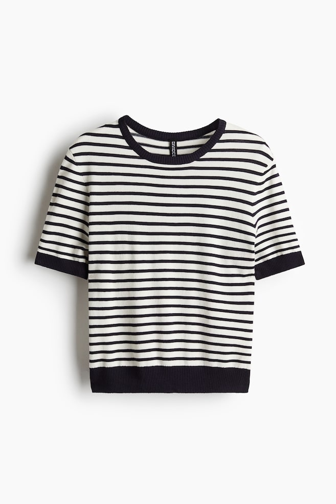 Fine-knit T-shirt - White/Black/Navy blue/Striped/Black/Pink - 1